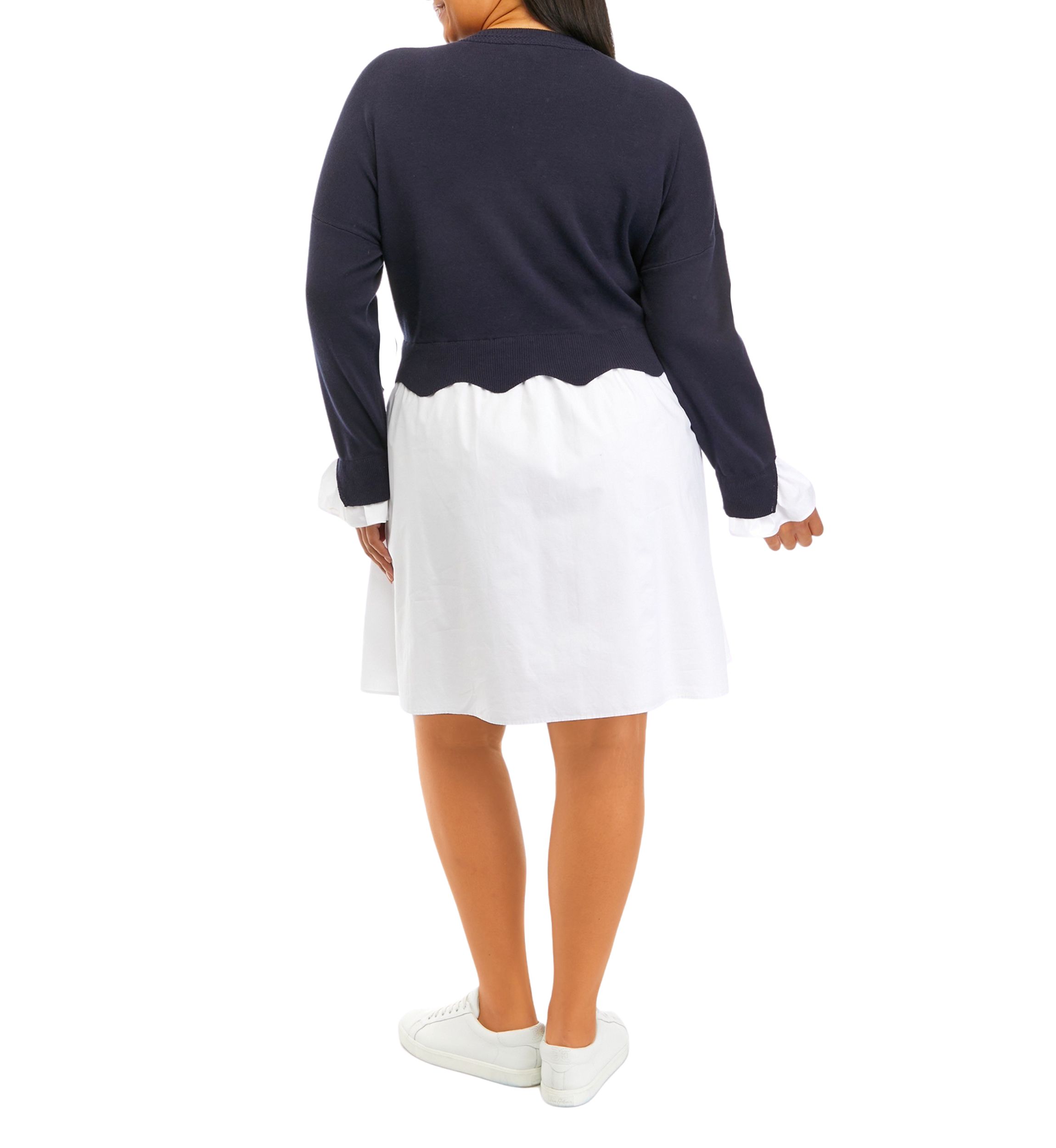 Plus Size Scallop Knit Poplin Dress