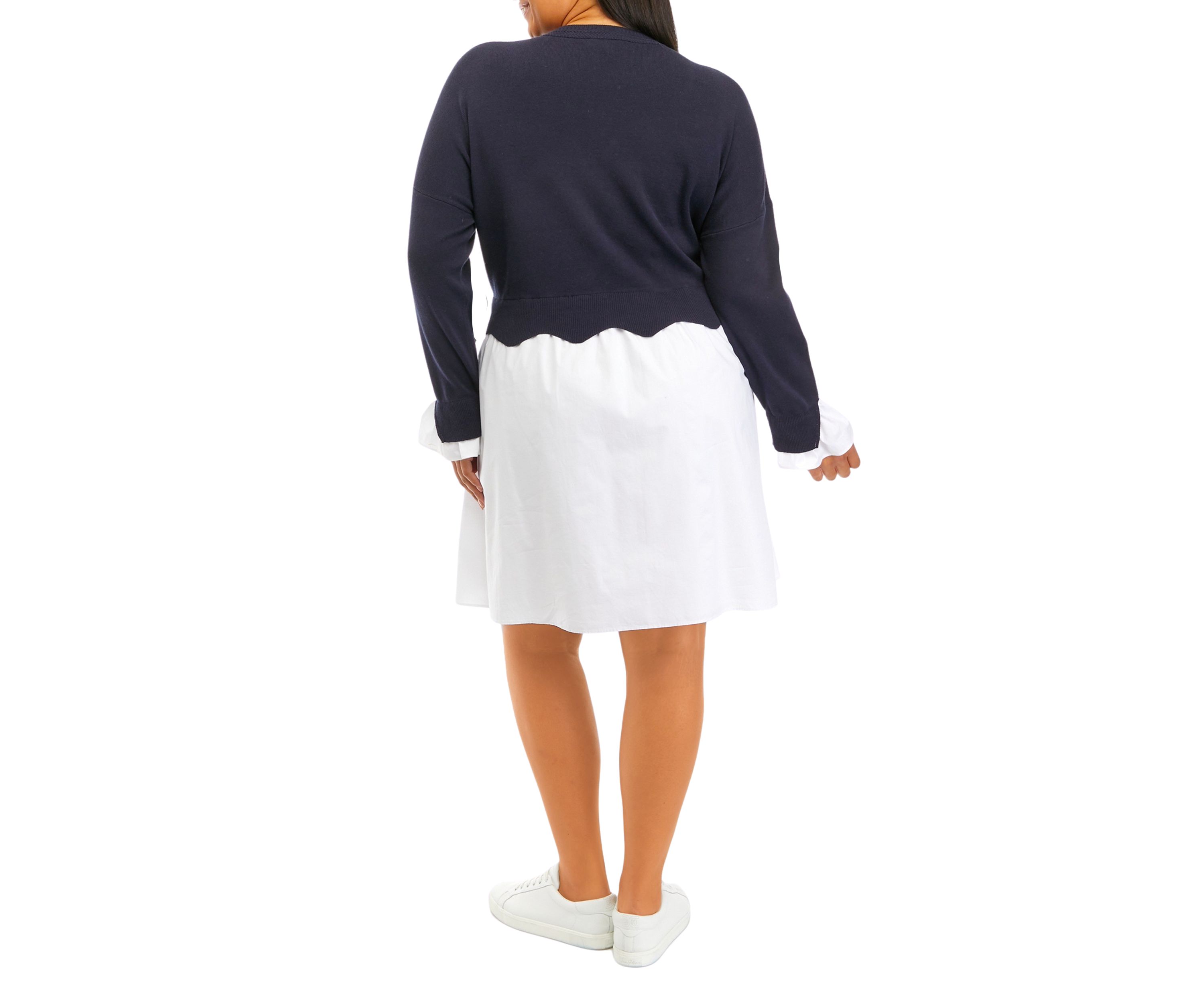Plus Size Scallop Knit Poplin Dress