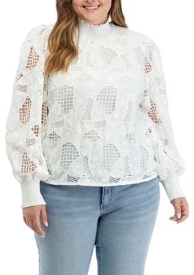 Plus Long Sleeve Embroidered Blouse