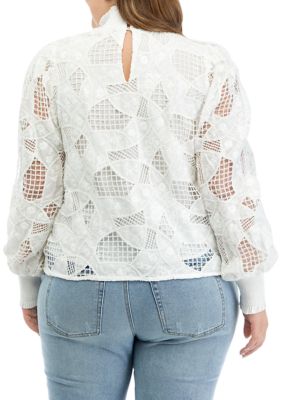 Plus Long Sleeve Embroidered Blouse