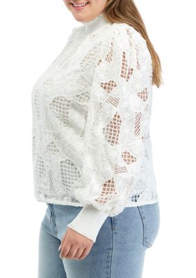 Plus Long Sleeve Embroidered Blouse