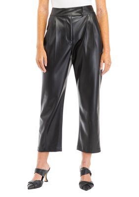 ENGLISH FACTORY Women's Faux Leather Pleated Trouser Pants