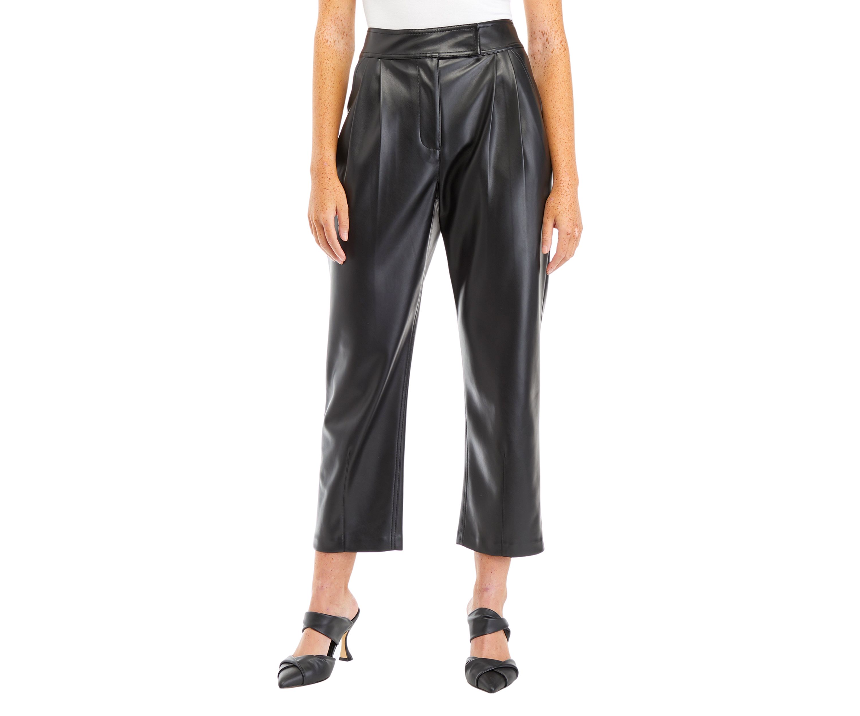 Womens Faux Leather Pleated Trouser Pants