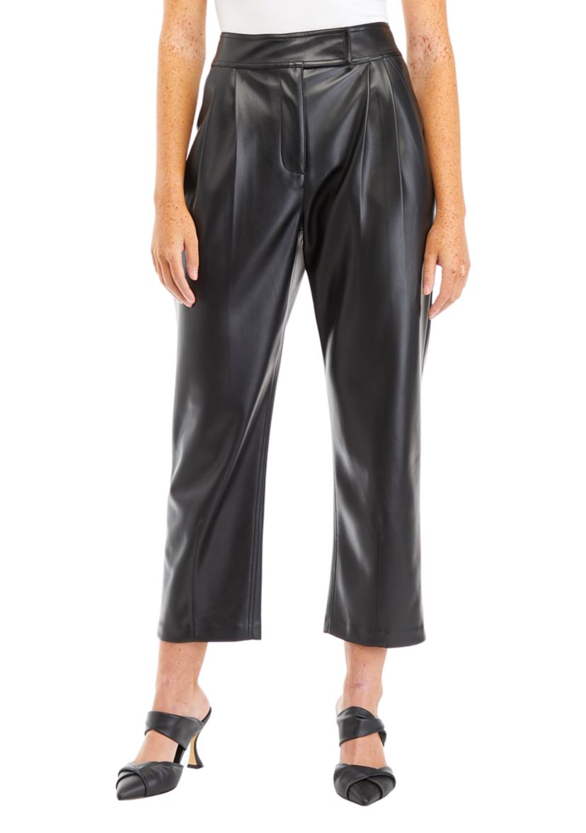 Womens Faux Leather Pleated Trouser Pants