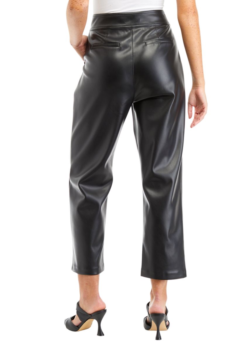 Womens Faux Leather Pleated Trouser Pants
