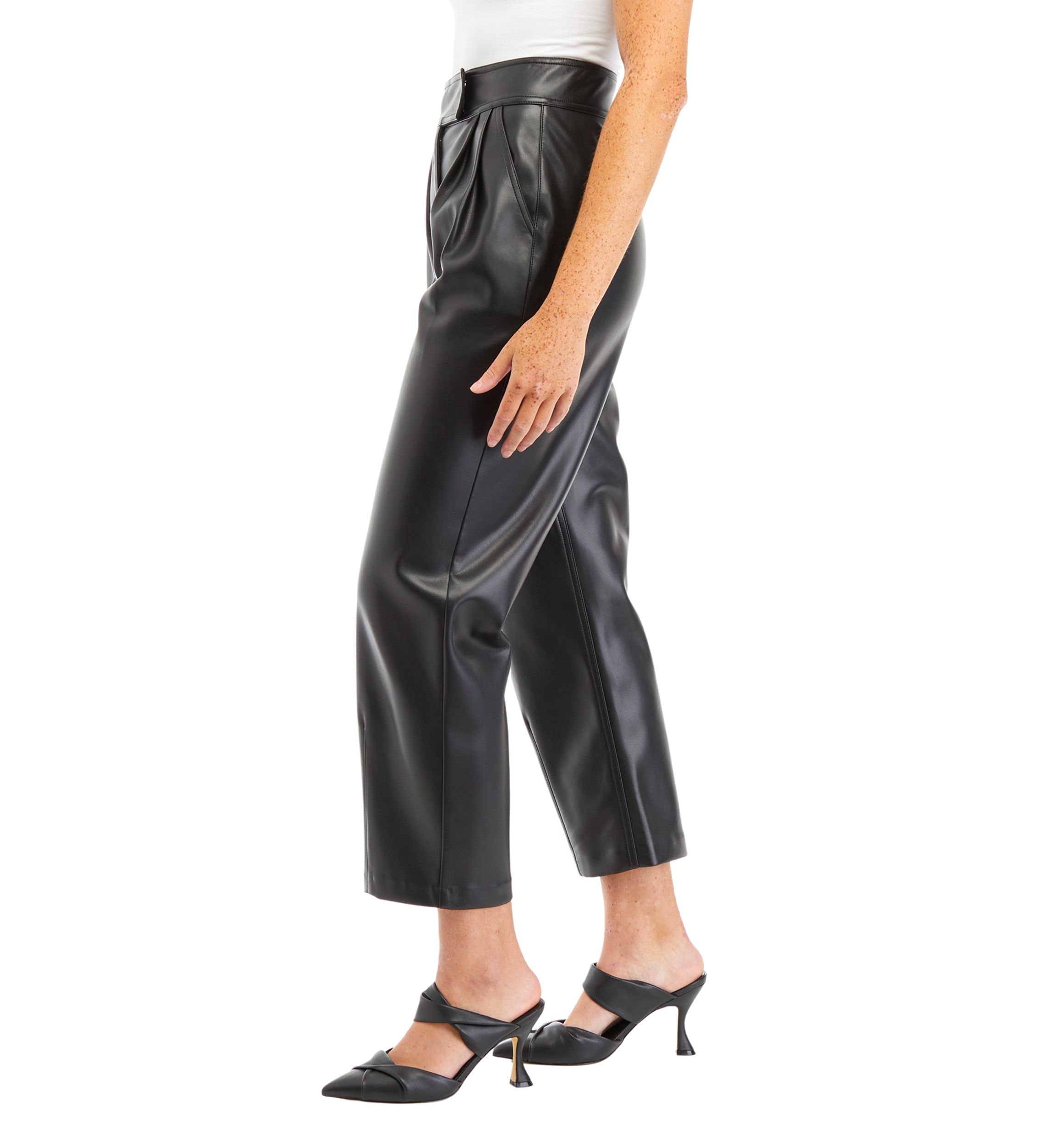 Womens Faux Leather Pleated Trouser Pants