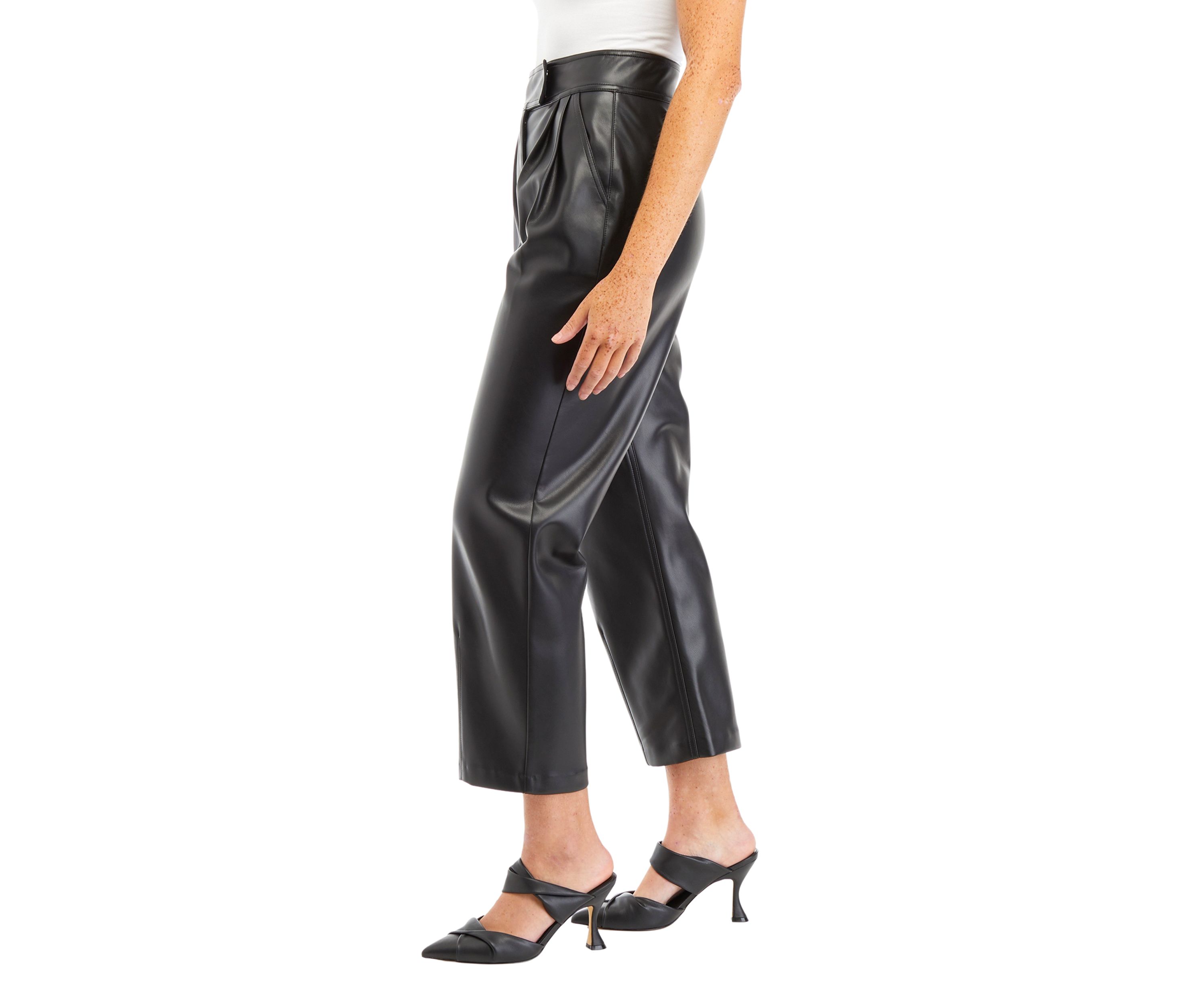 Womens Faux Leather Pleated Trouser Pants