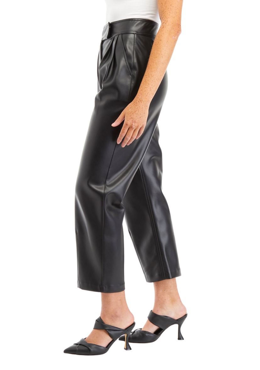 Womens Faux Leather Pleated Trouser Pants