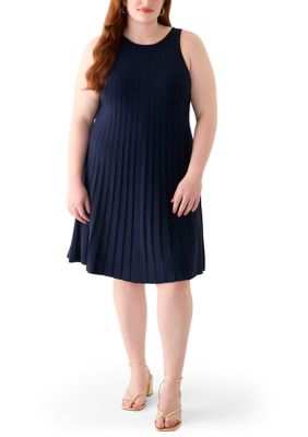 ENGLISH FACTORY Women's Plus Size Pleated A-Line Knit Midi Dress