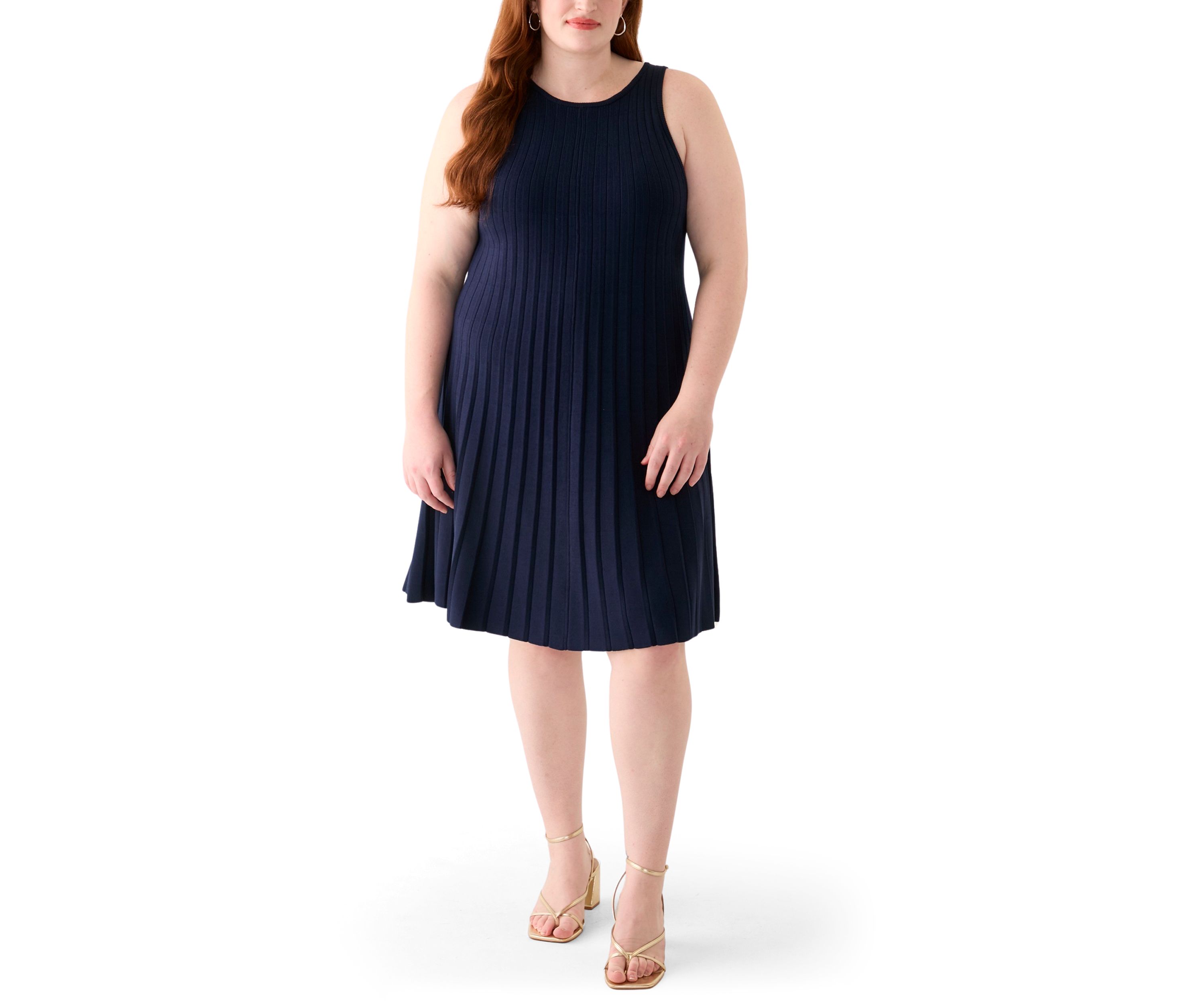 Plus Size Pleated A-Line Knit Midi Dress