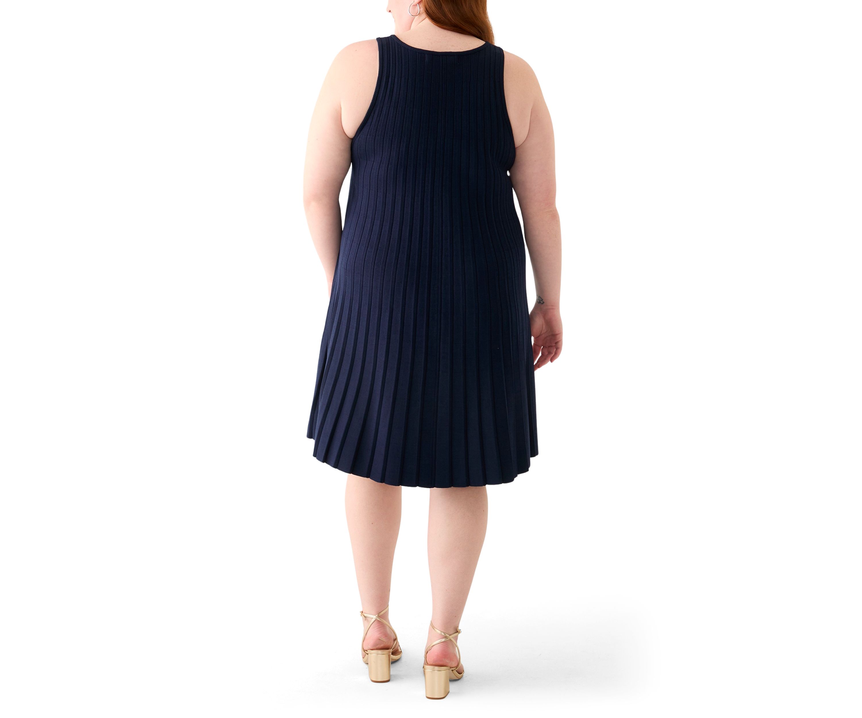 Plus Size Pleated A-Line Knit Midi Dress