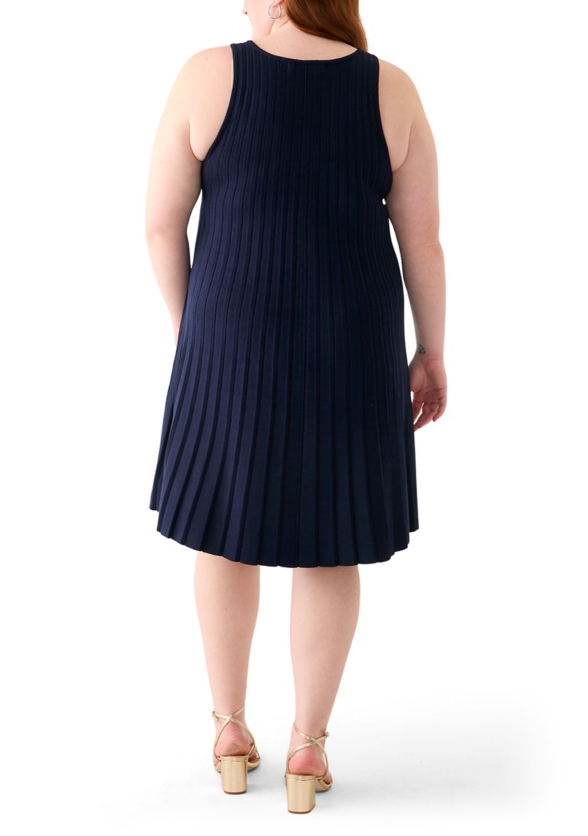 Plus Size Pleated A-Line Knit Midi Dress