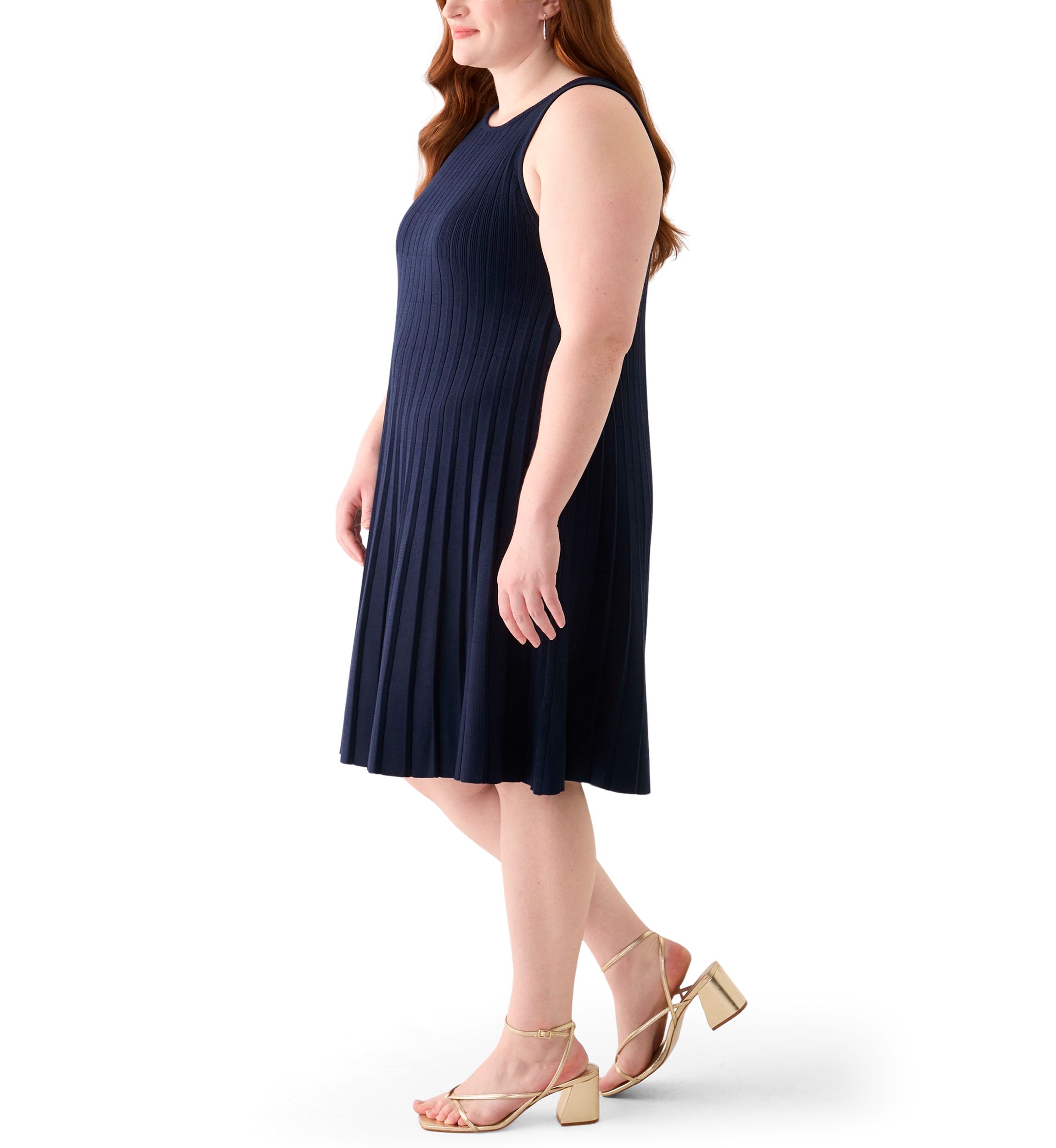 pleated waist knit a-line dress A-Line Colorblock Soft Knit Dress main image 0