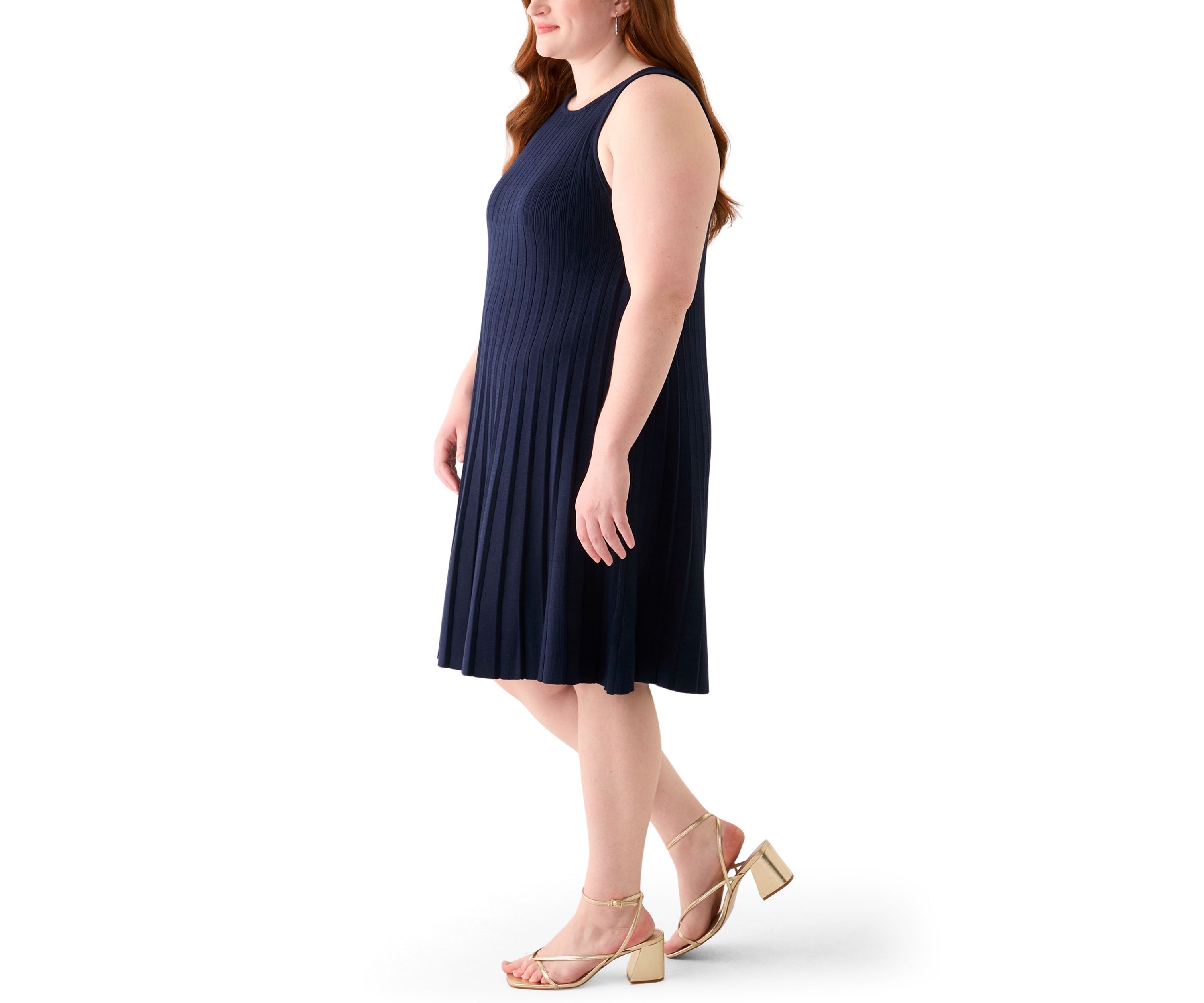 Plus Size Pleated A-Line Knit Midi Dress