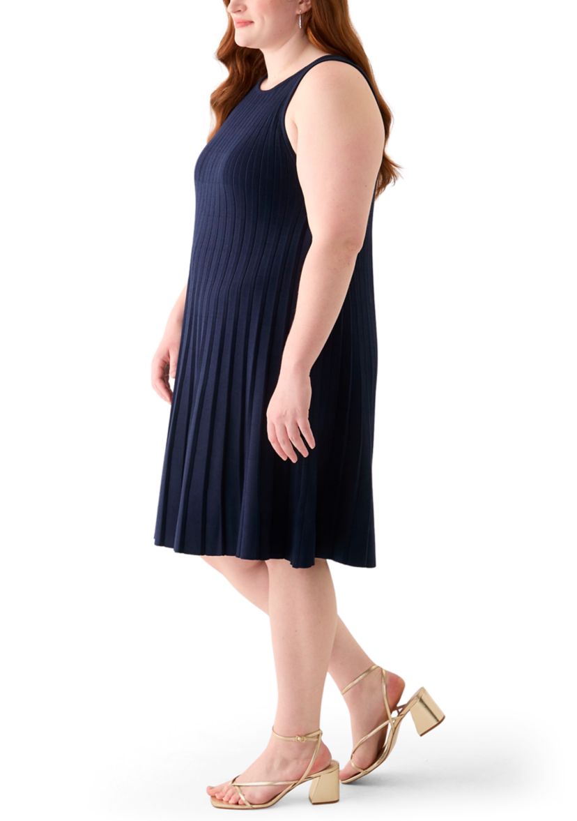 Plus Size Pleated A-Line Knit Midi Dress