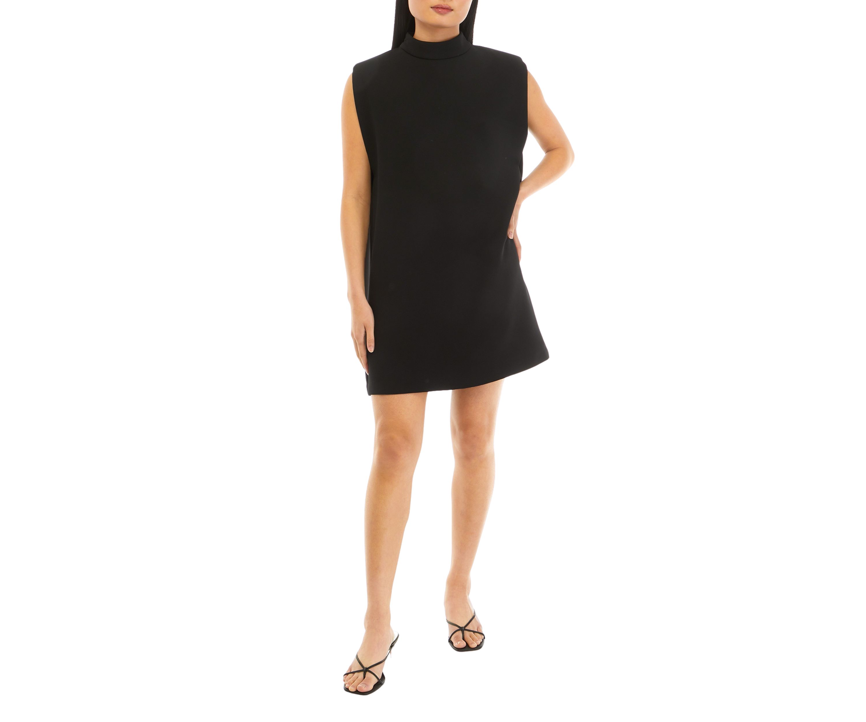 Womens Mock Neck Sleeveless Shift Dress