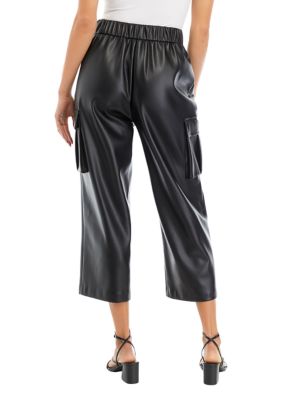 Women's Faux Leather Cropped Cargo Pants