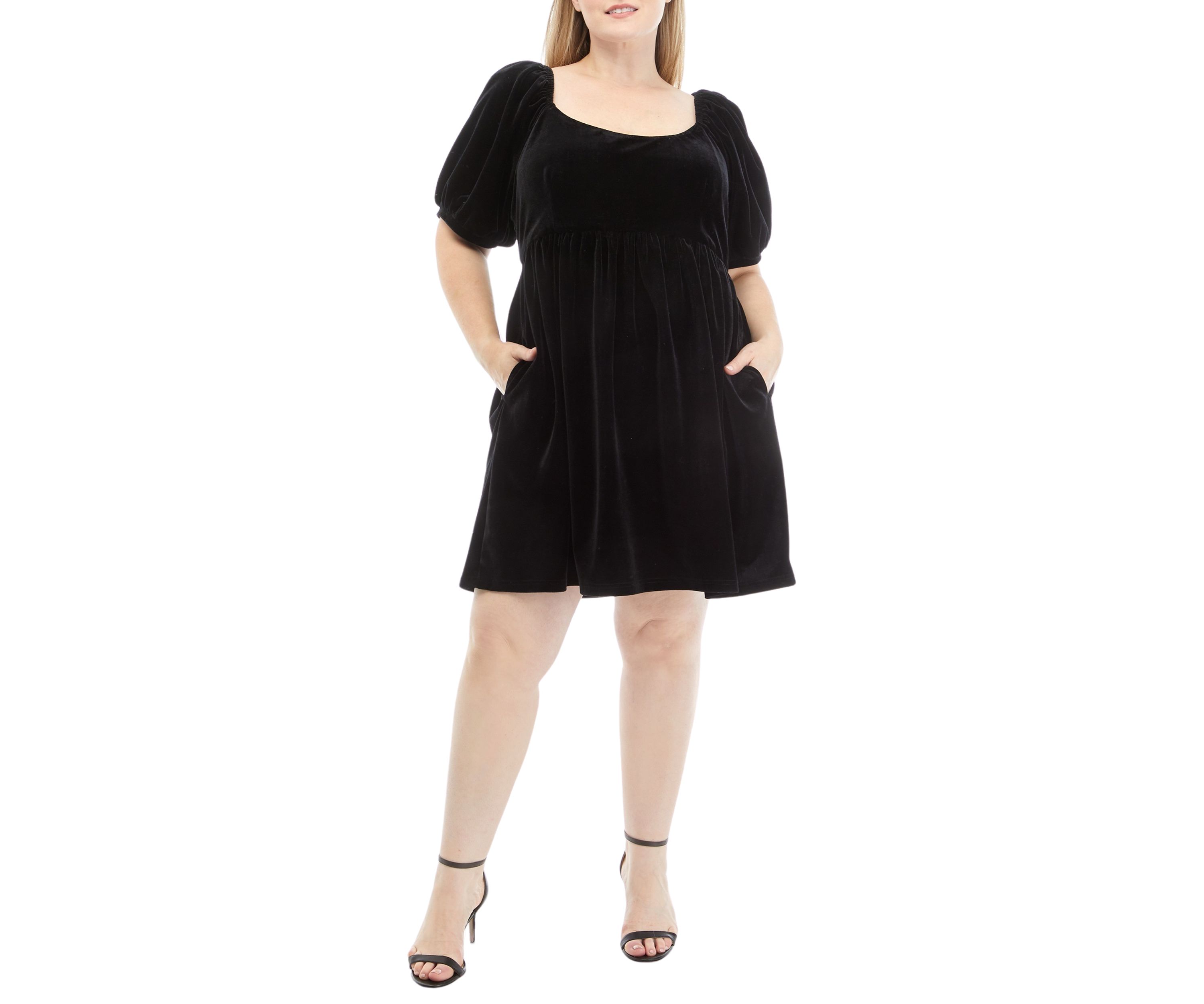 Plus Size Puff Sleeve Velvet Mini Dress