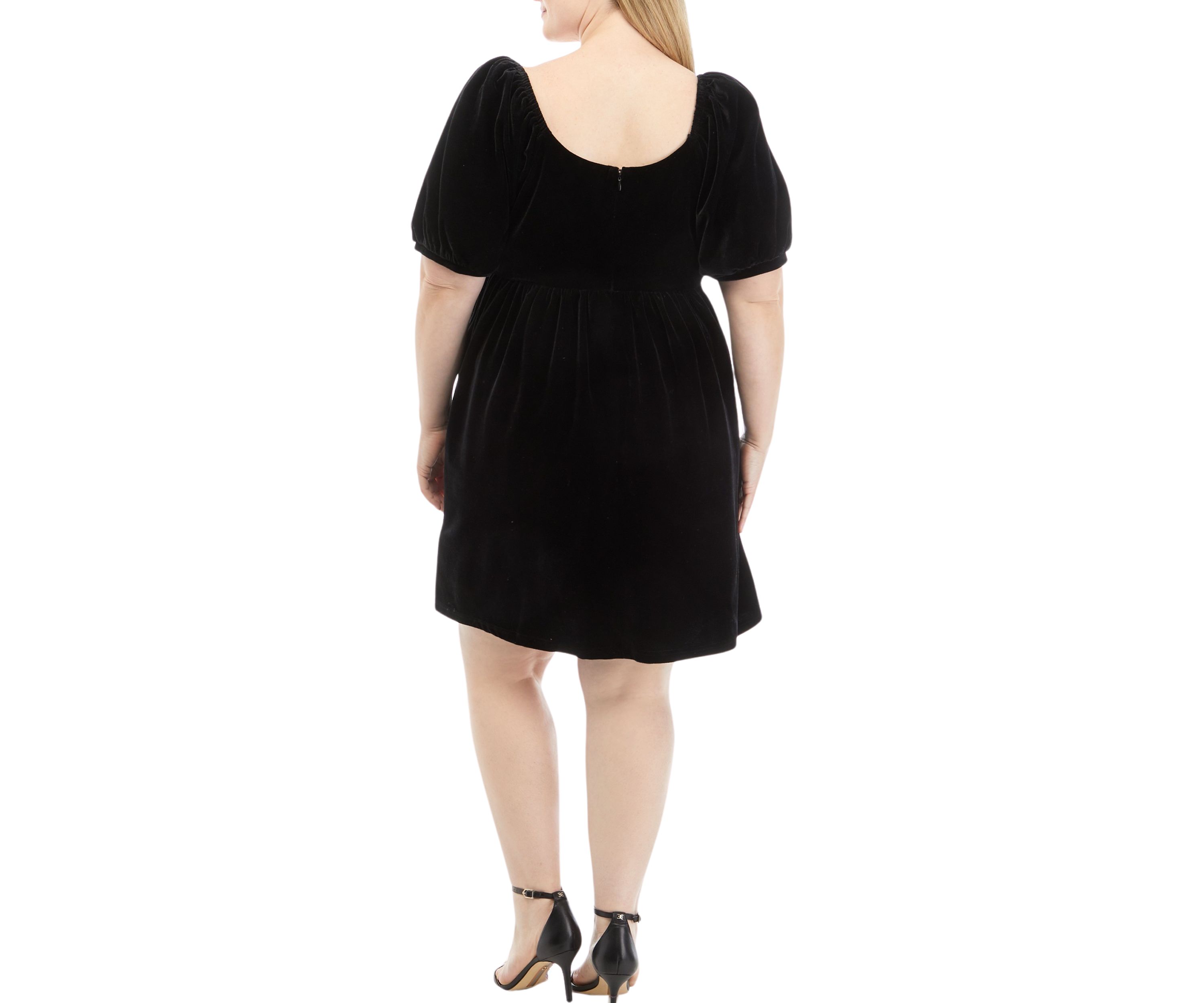 Plus Size Puff Sleeve Velvet Mini Dress