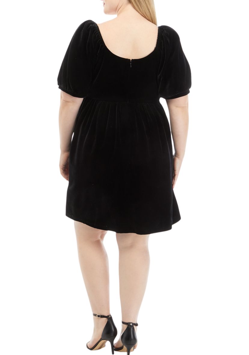 Plus Size Puff Sleeve Velvet Mini Dress
