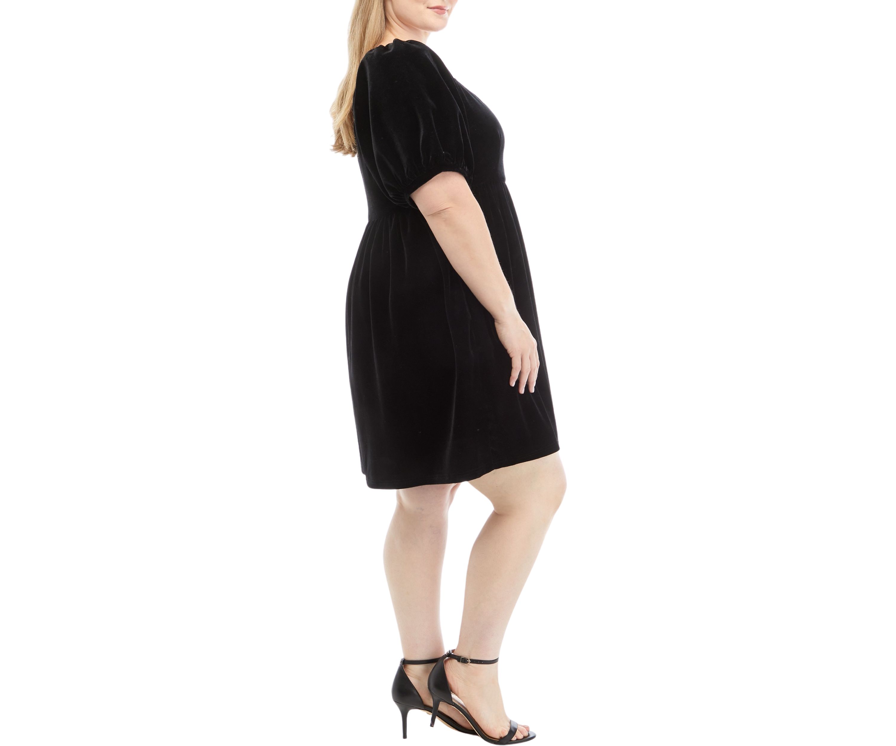 Plus Size Puff Sleeve Velvet Mini Dress