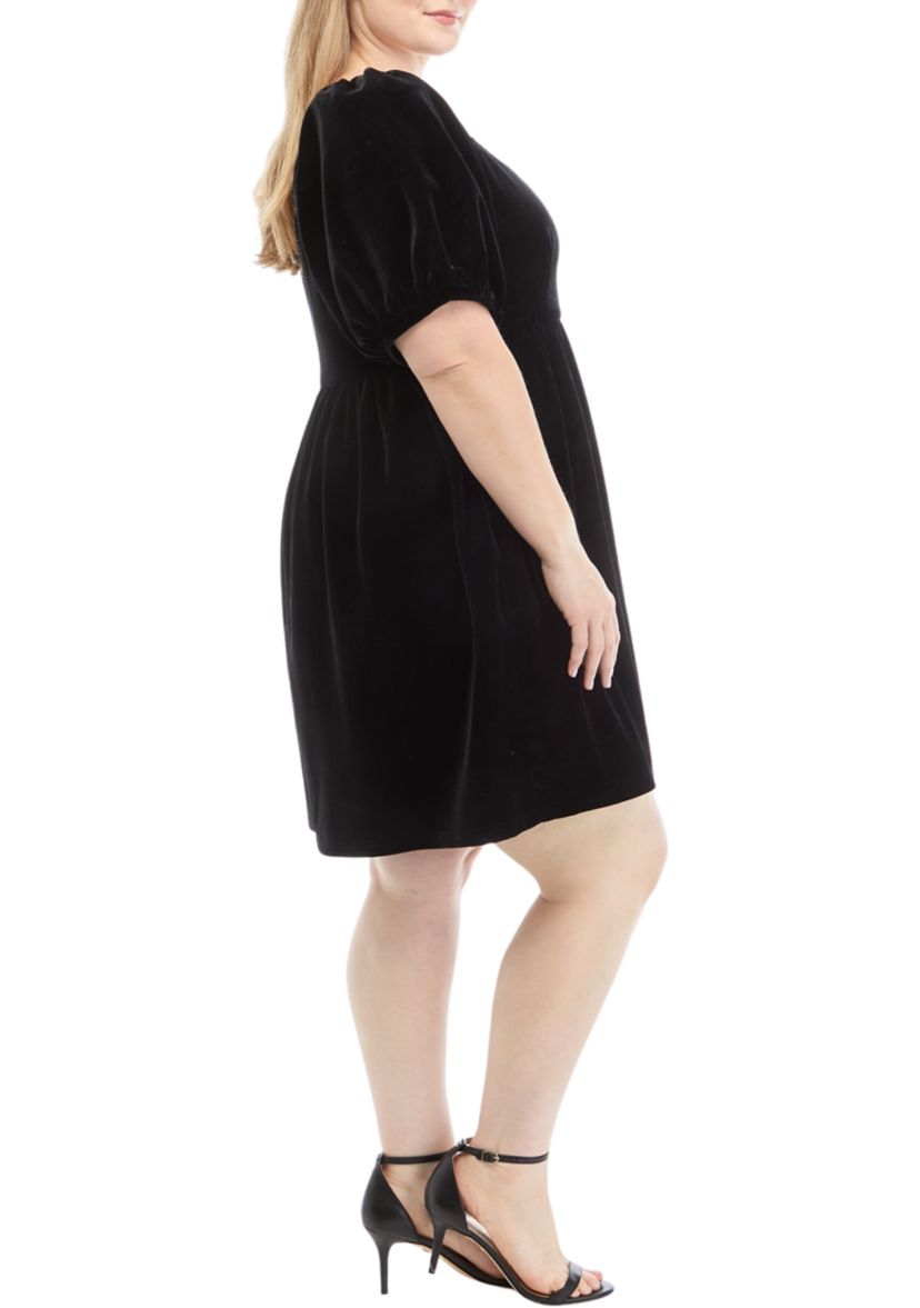 Plus Size Puff Sleeve Velvet Mini Dress