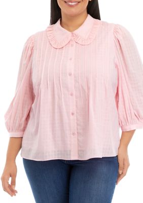 Plus Ruffled Collar Blouse