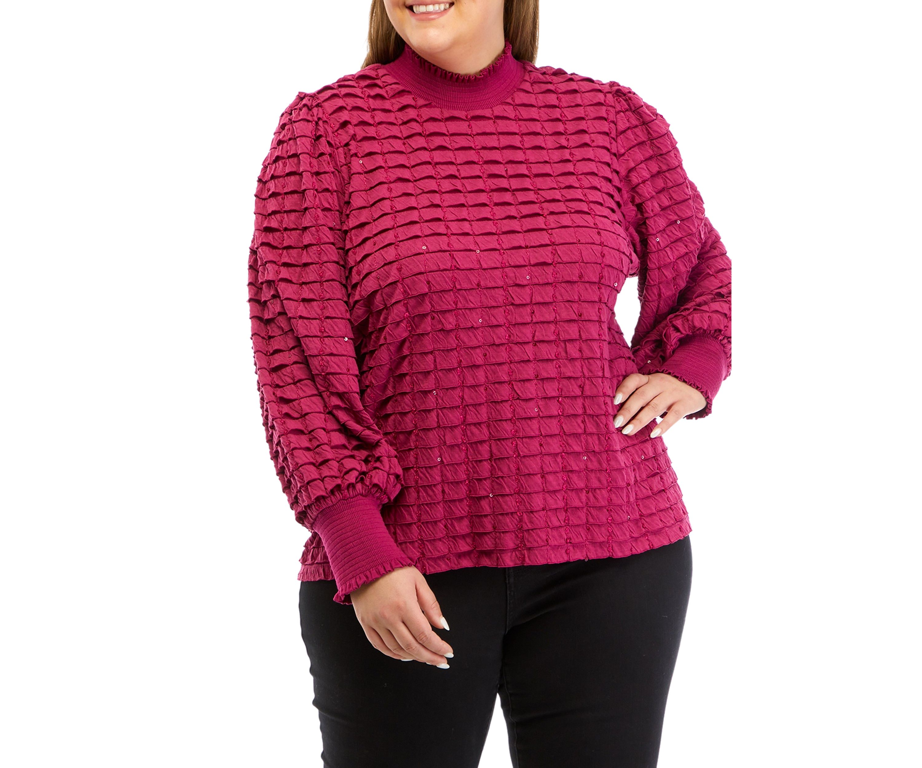 Plus Size Long Sleeve Mock Neck Blouse