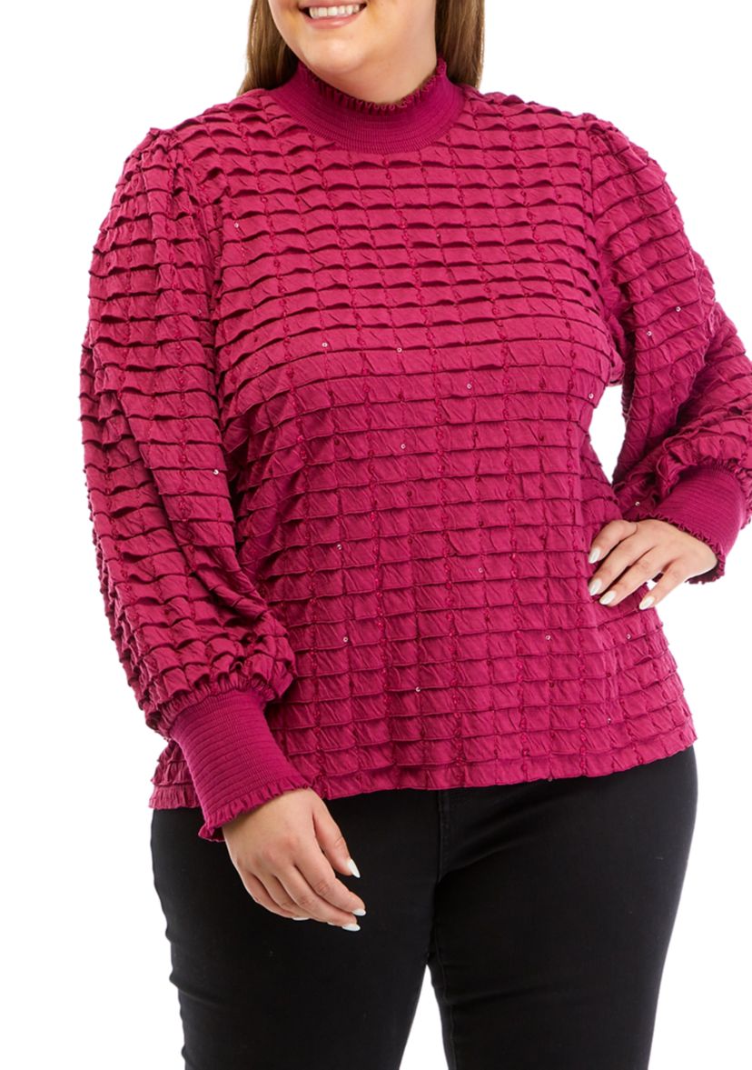 Plus Size Long Sleeve Mock Neck Blouse
