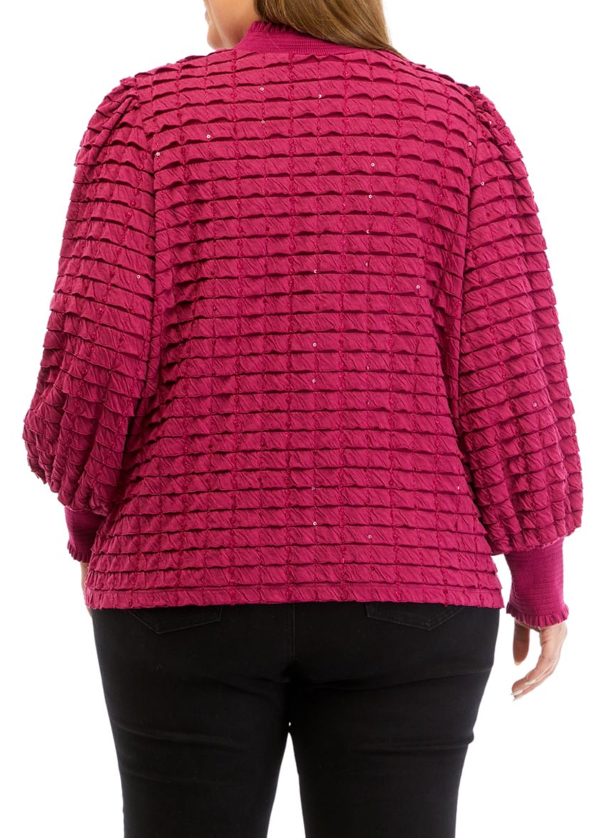 Plus Size Long Sleeve Mock Neck Blouse