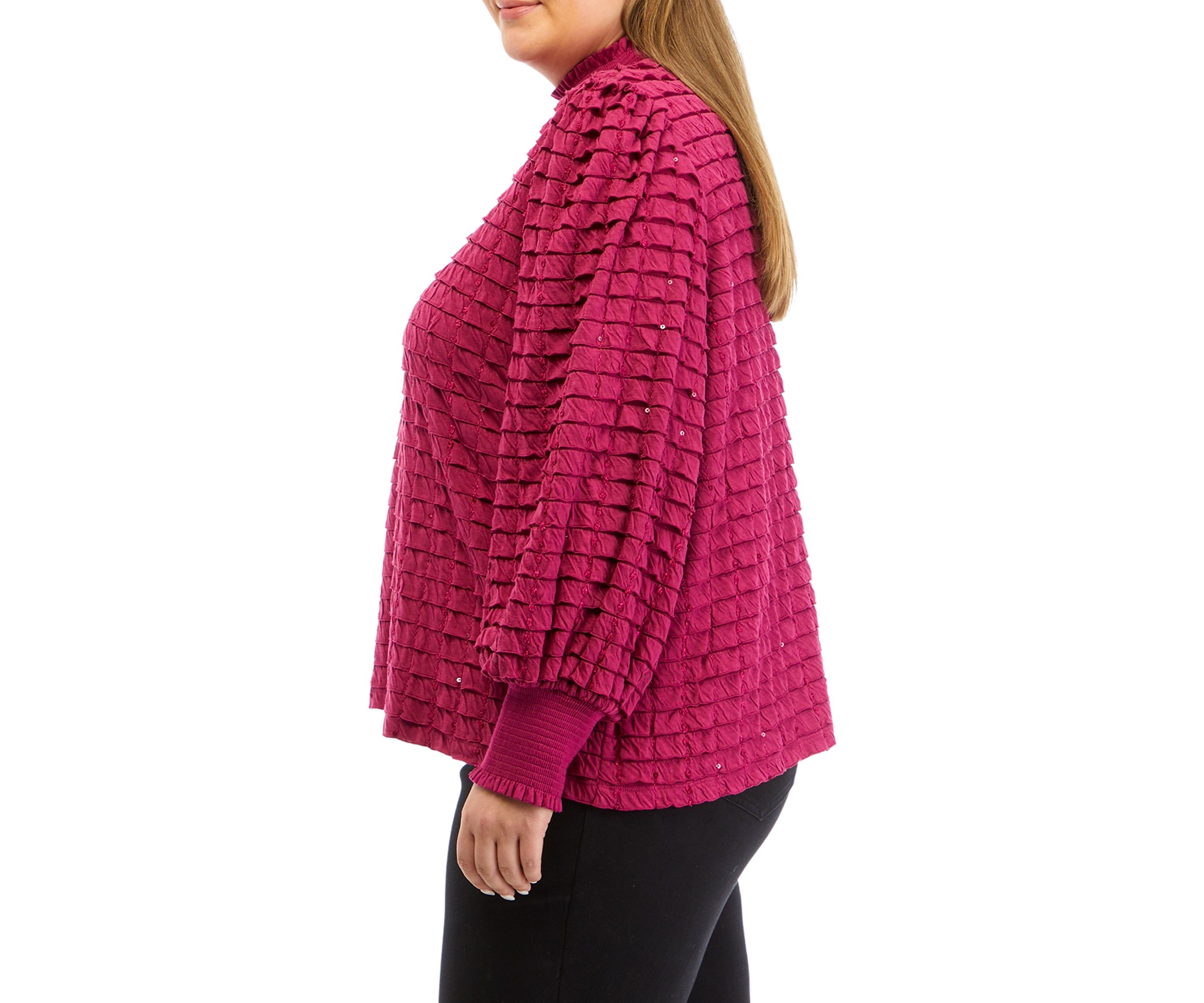 Plus Size Long Sleeve Mock Neck Blouse