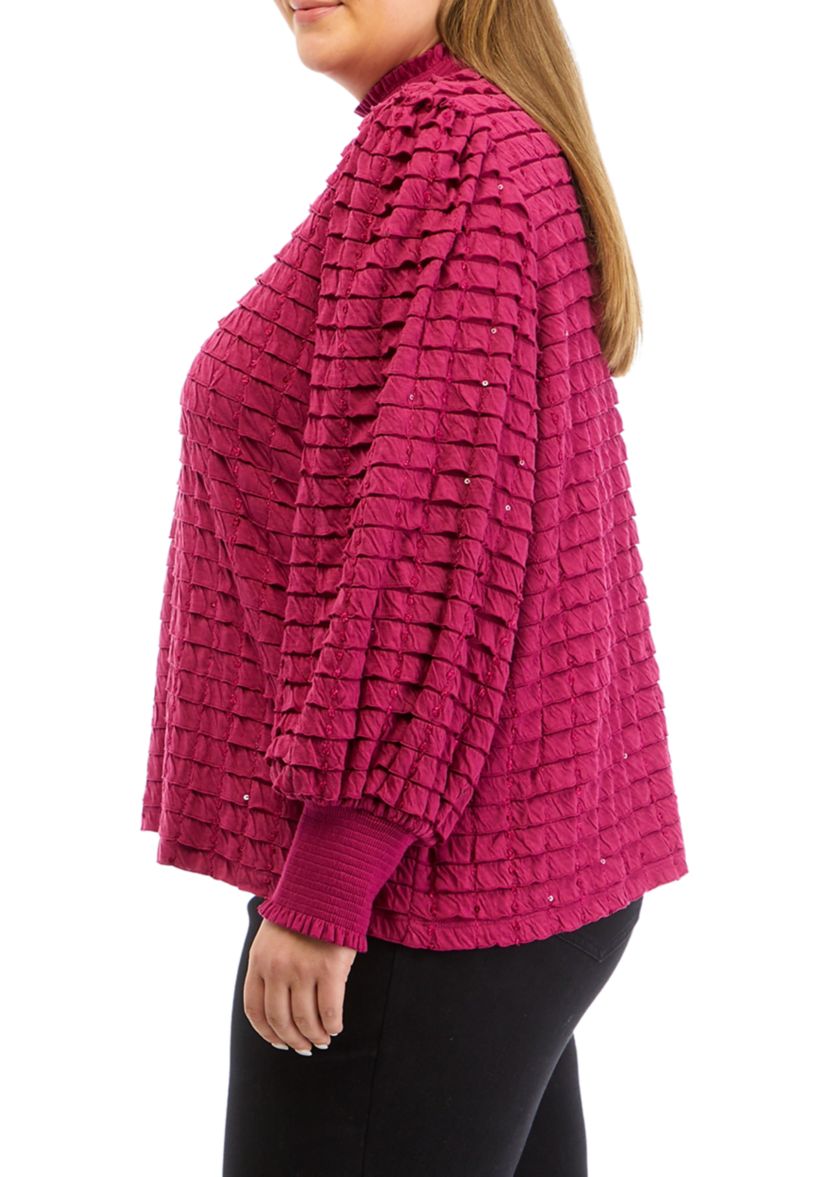 Plus Size Long Sleeve Mock Neck Blouse