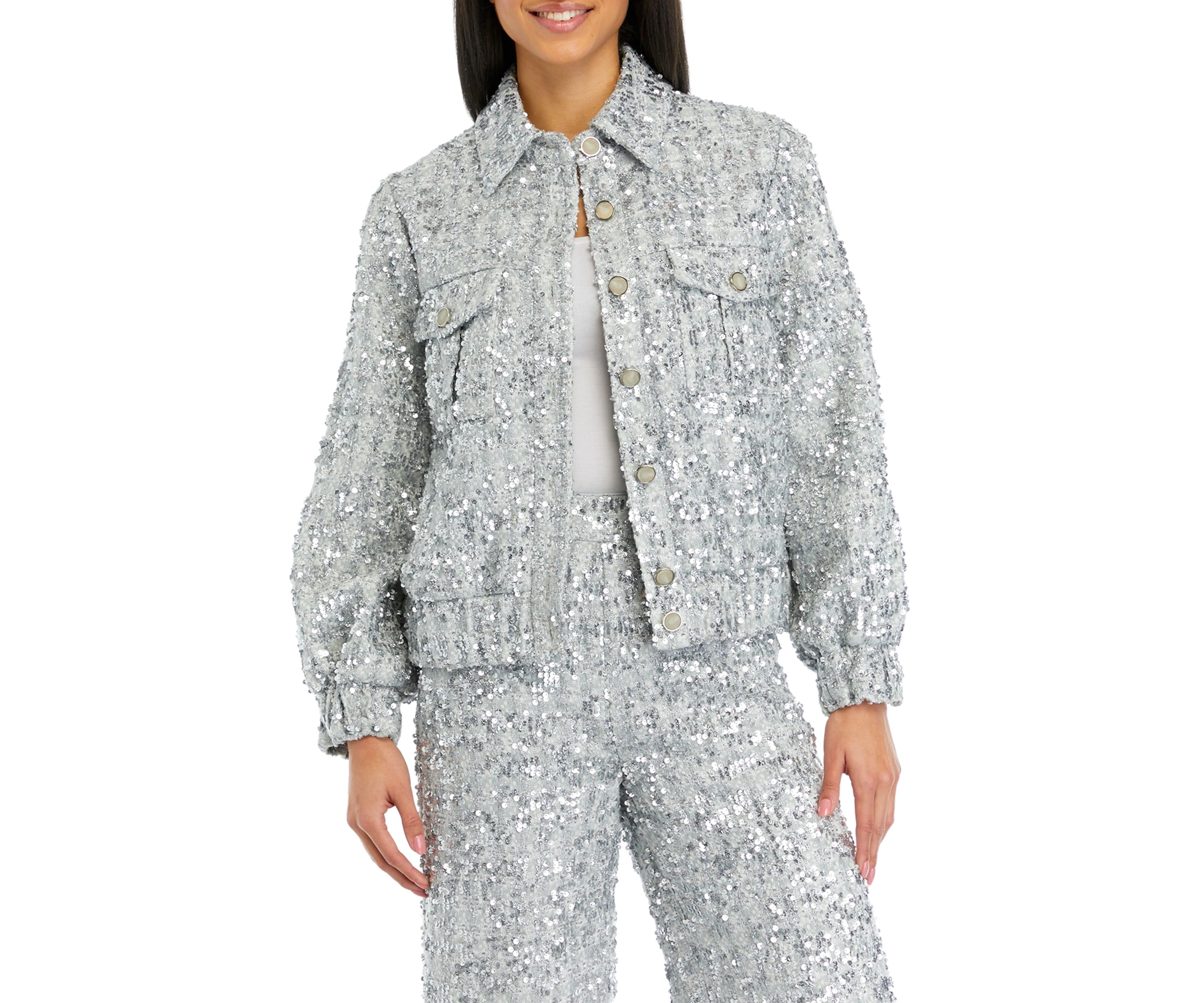 Womens Sequin Tweed Jacket