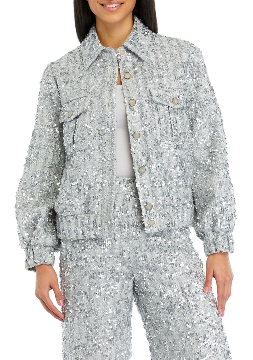 Womens Sequin Tweed Jacket