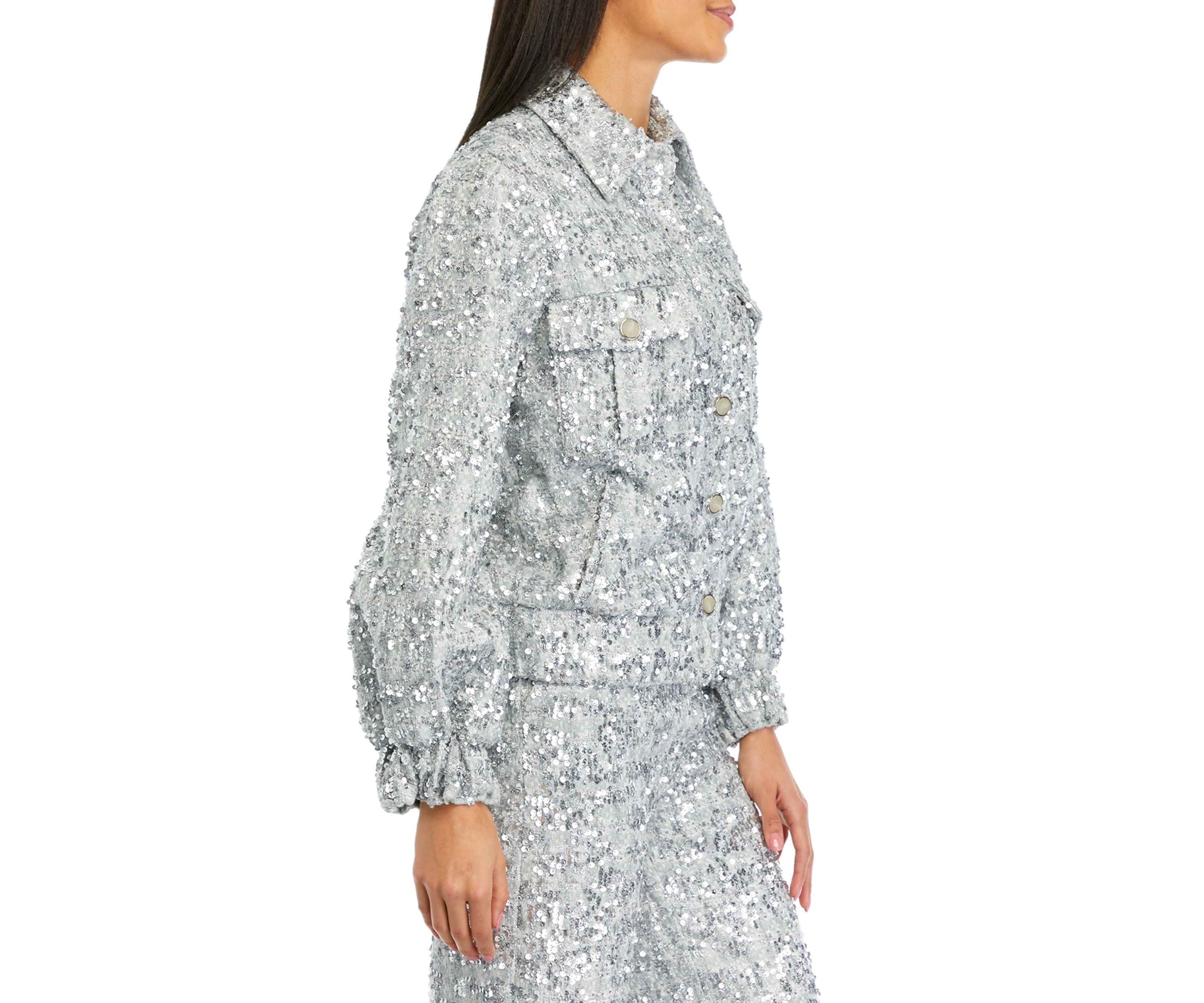 Womens Sequin Tweed Jacket