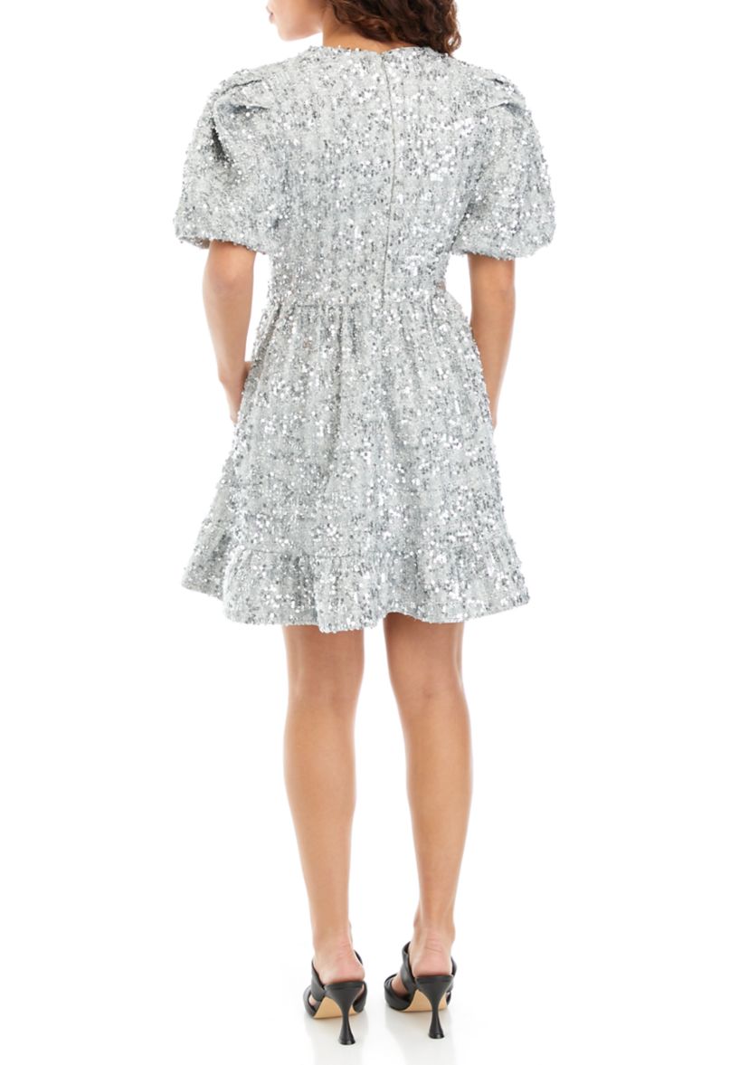 Womens Sequin Tiered Mini Dress