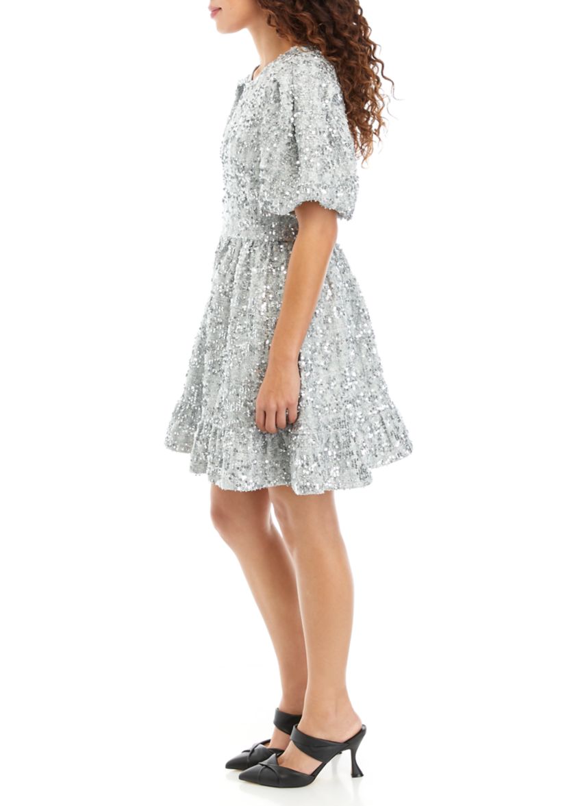 Womens Sequin Tiered Mini Dress