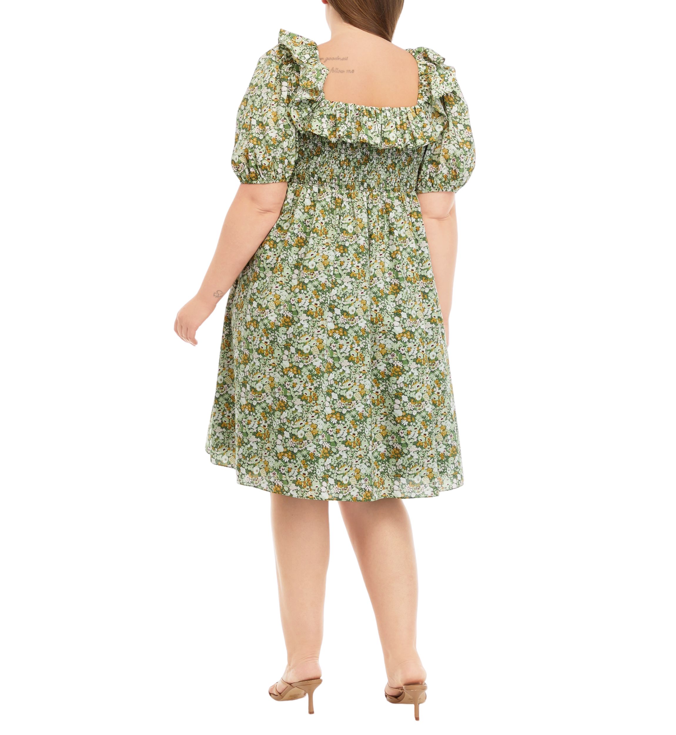 Plus Size Puff Sleeve Floral Dress