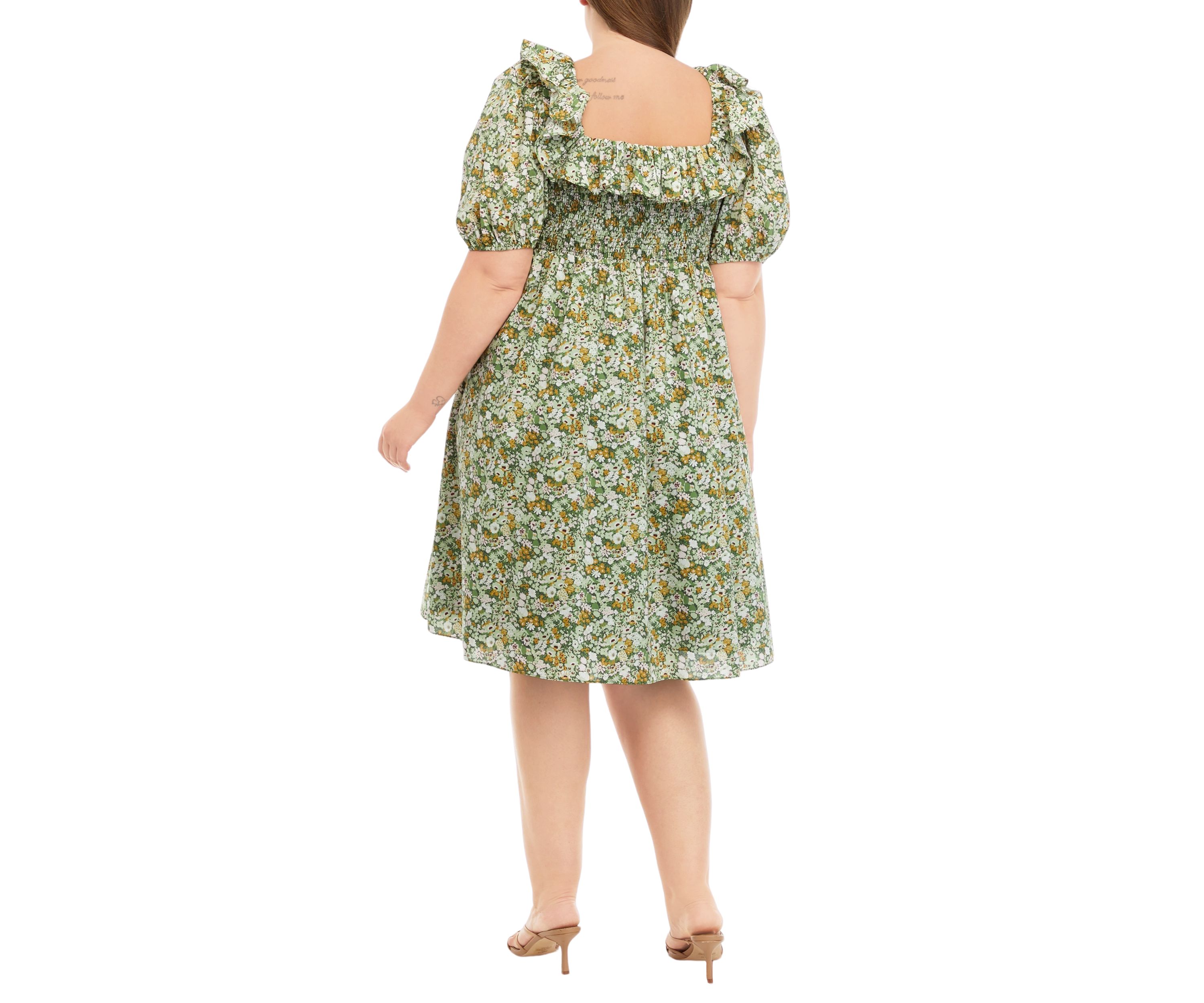 Plus Size Puff Sleeve Floral Dress