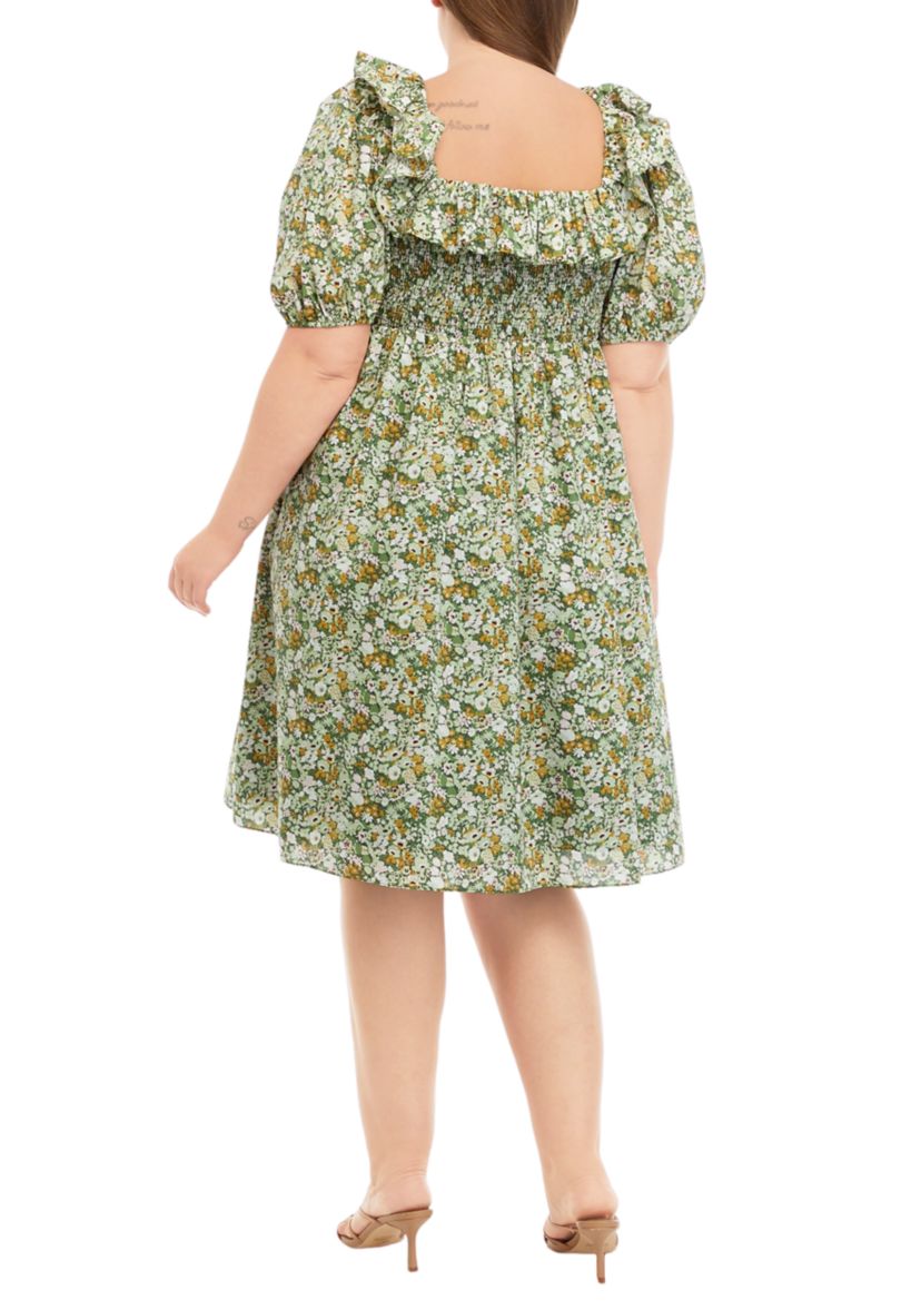Plus Size Puff Sleeve Floral Dress