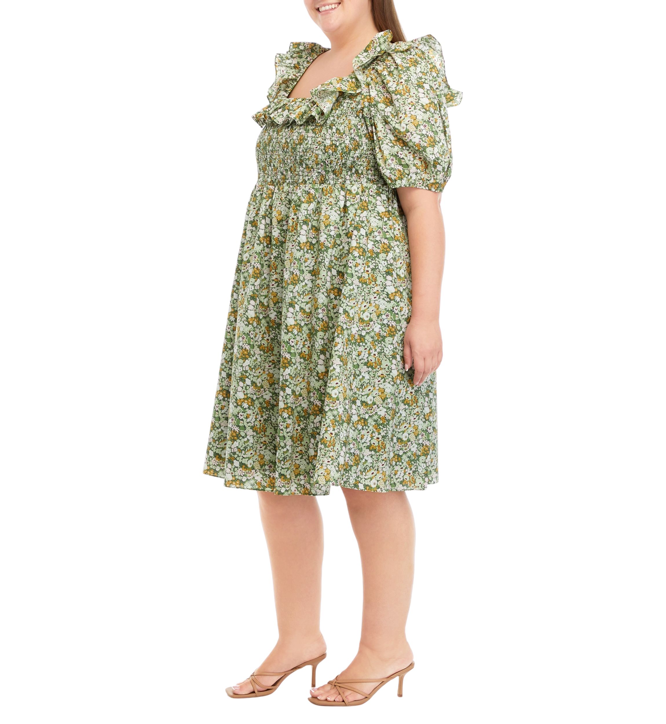 Plus Size Puff Sleeve Floral Dress