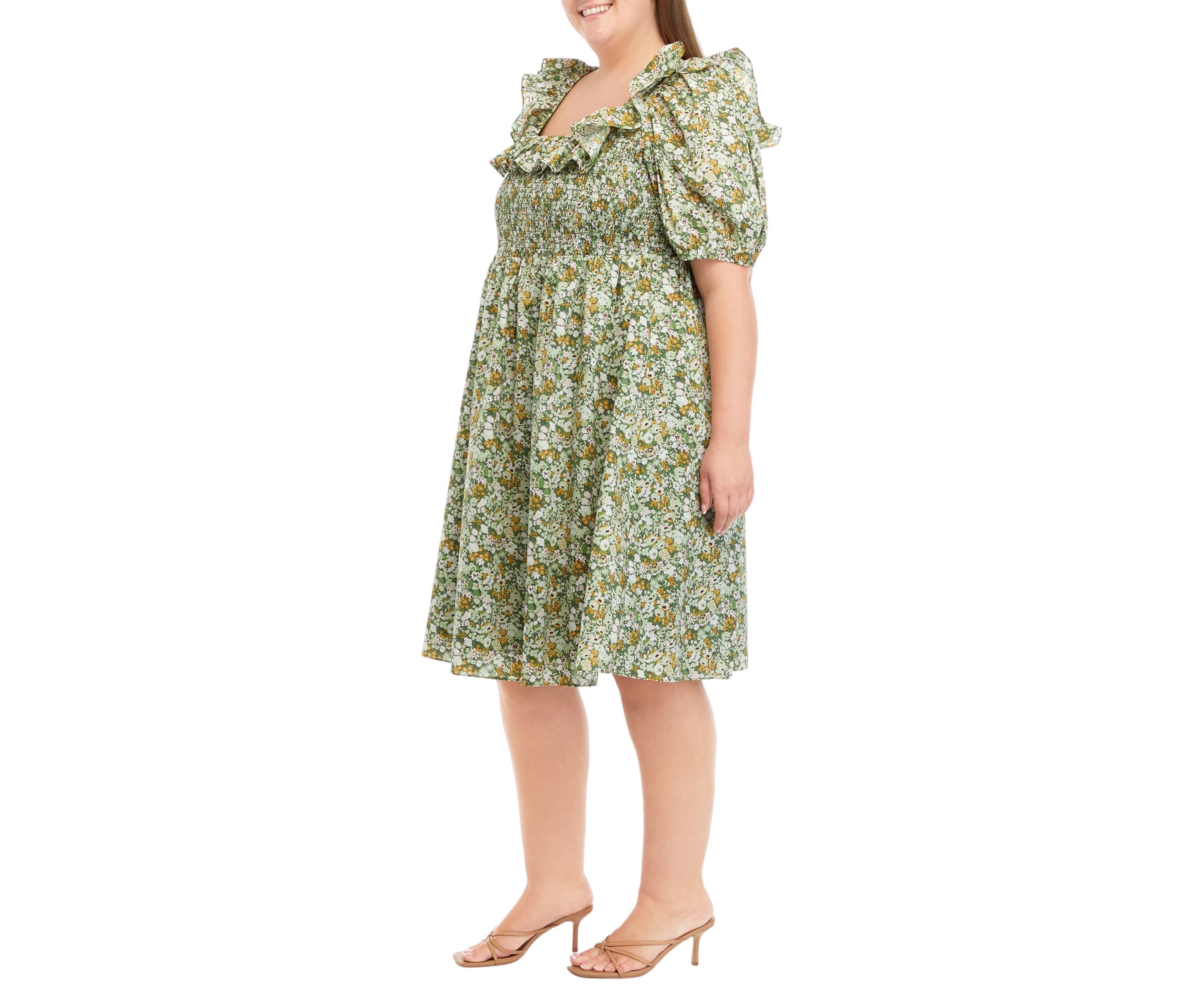 Plus Size Puff Sleeve Floral Dress