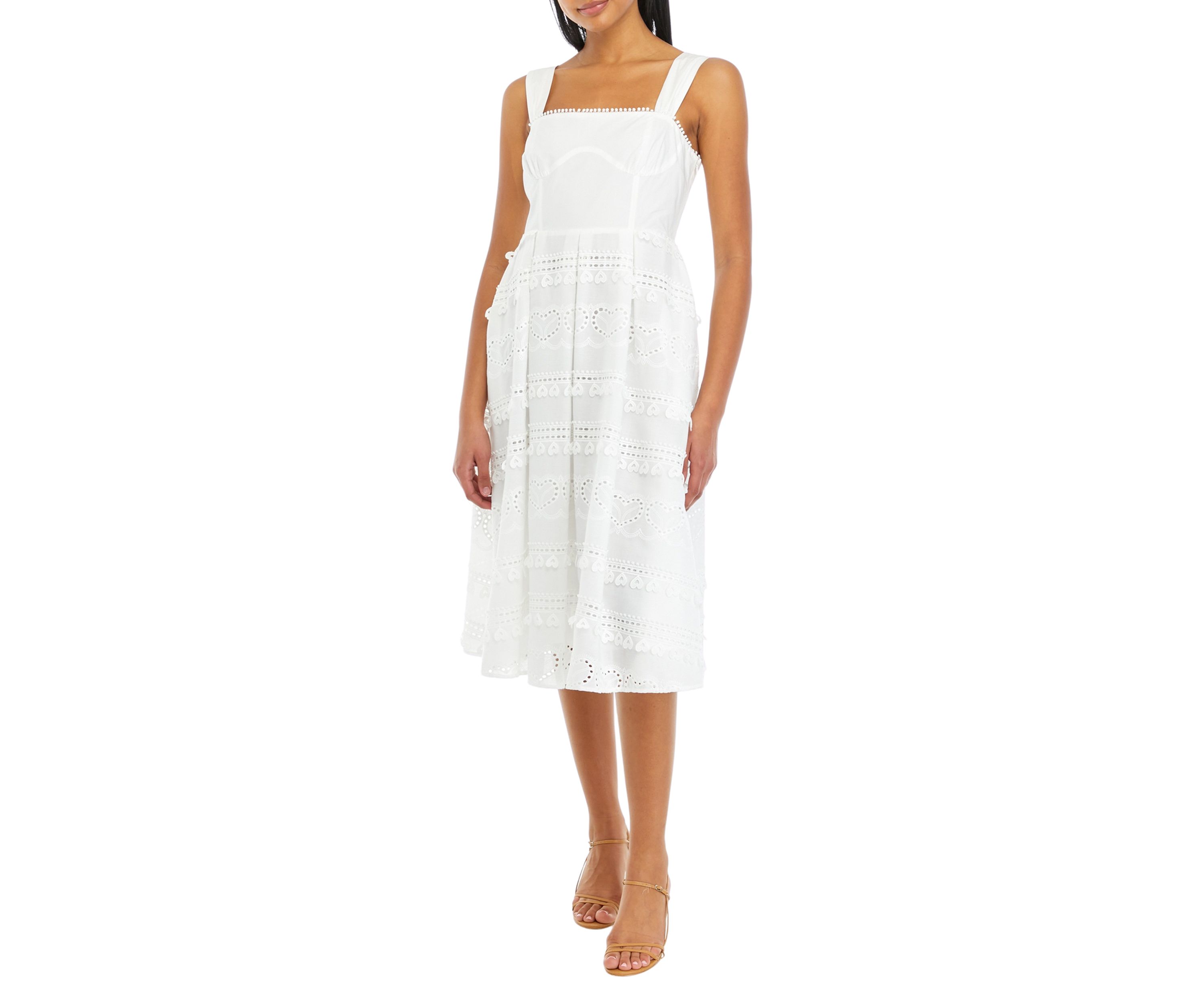 Womens Poplin Heart Embroidery Bustier Midi Dress