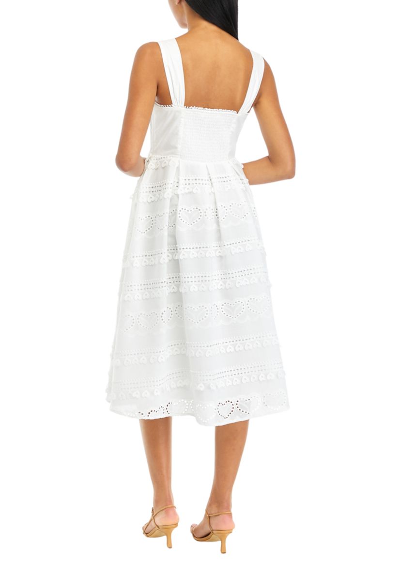 Womens Poplin Heart Embroidery Bustier Midi Dress