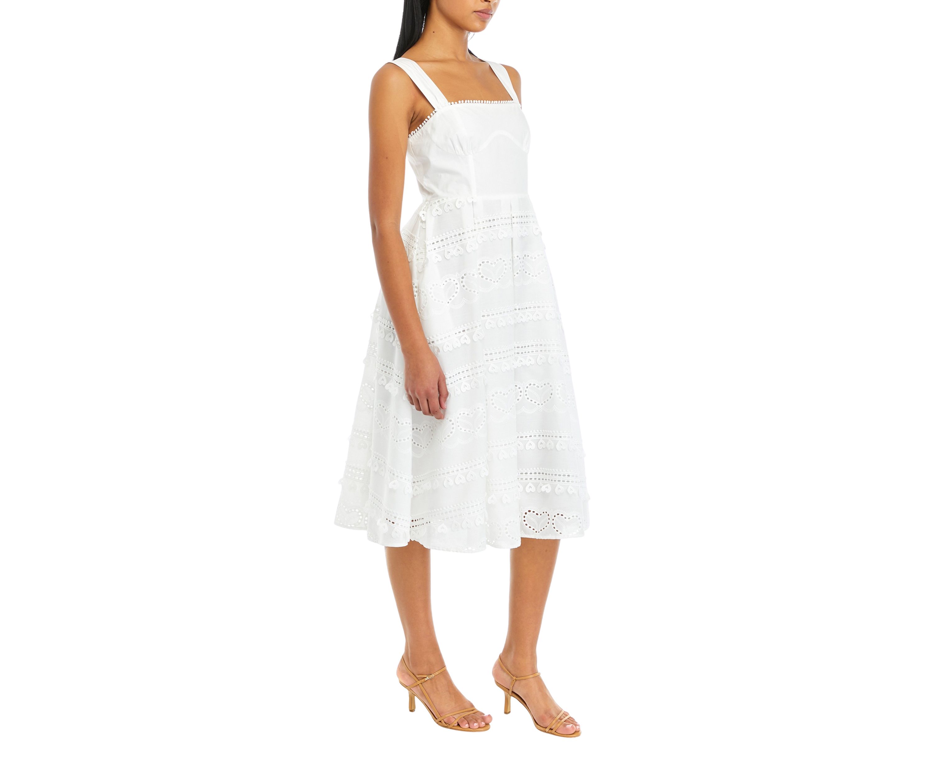 Womens Poplin Heart Embroidery Bustier Midi Dress