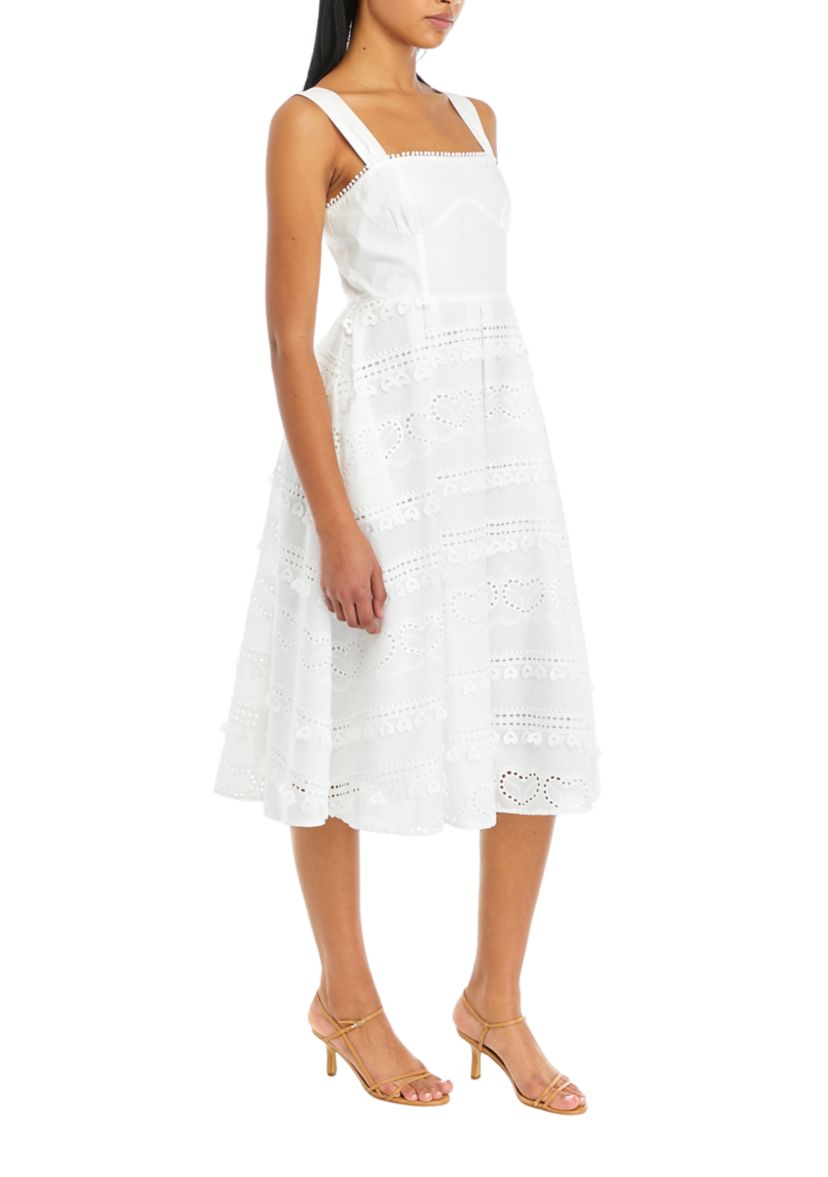 Womens Poplin Heart Embroidery Bustier Midi Dress