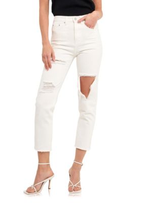 ENGLISH FACTORY Women's Destroyed Mom Jeans