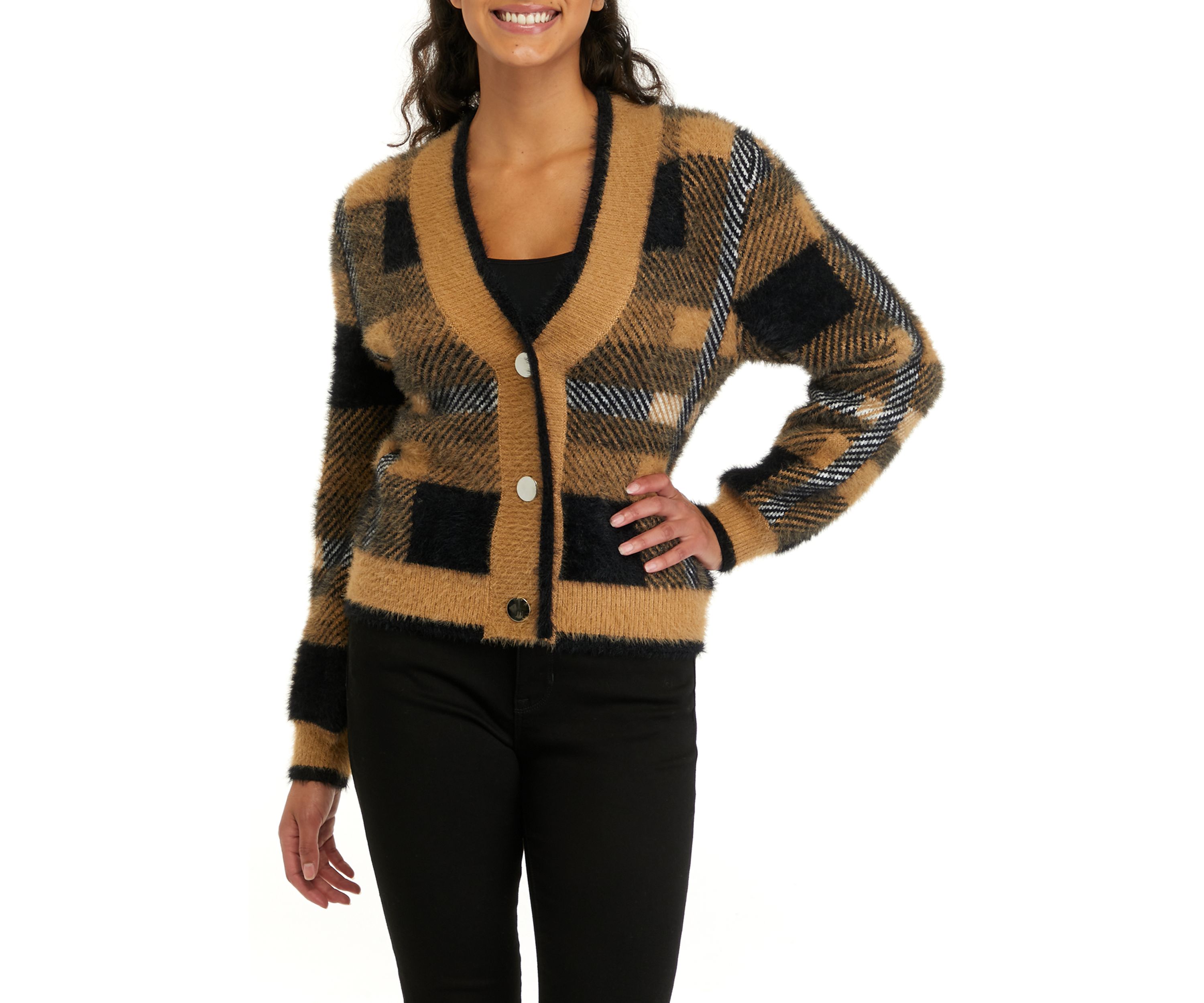 Womens Long Sleeve Plaid Button Down Cardigan