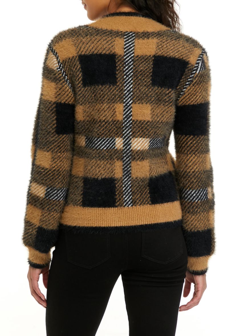 Womens Long Sleeve Plaid Button Down Cardigan