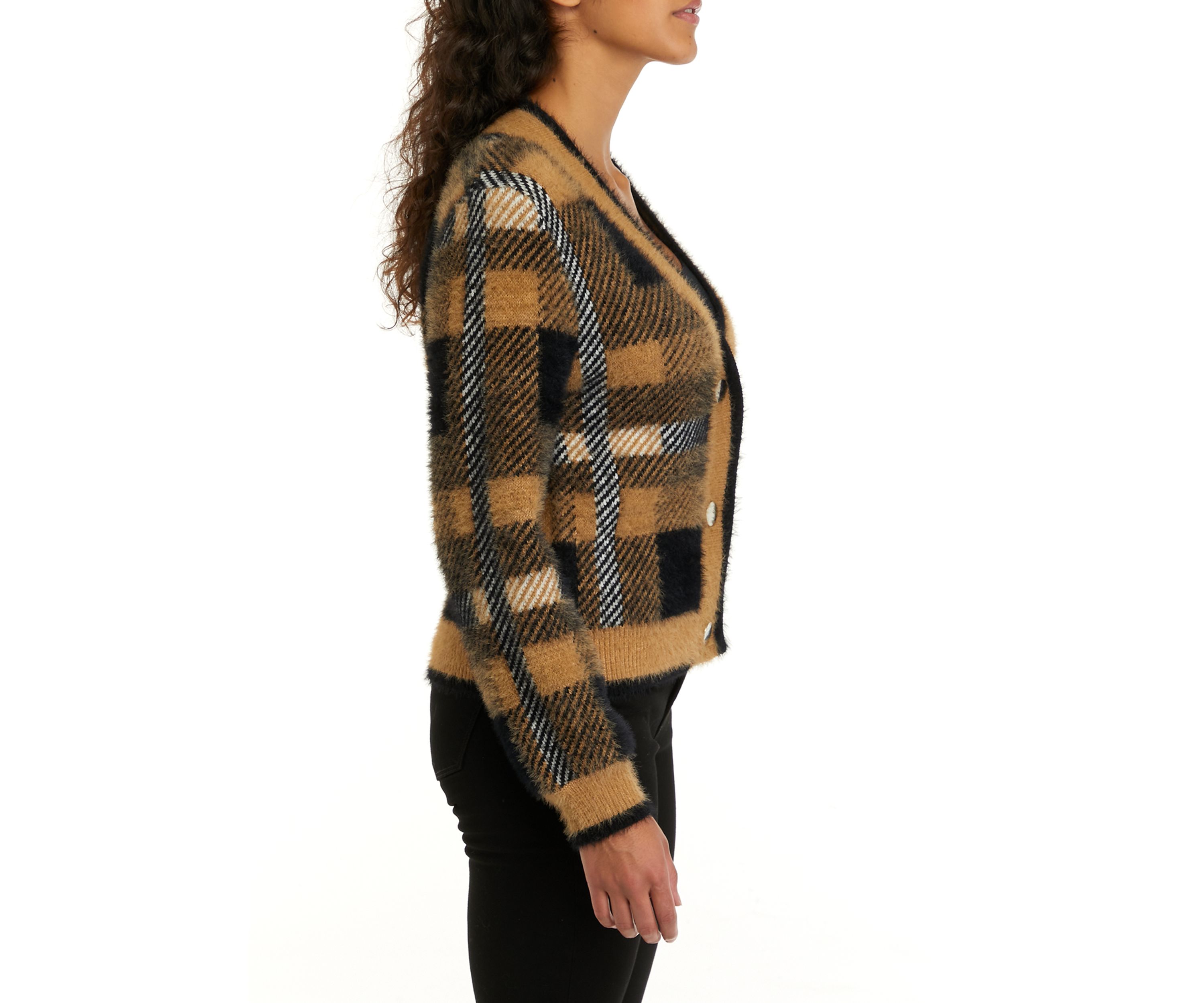 Womens Long Sleeve Plaid Button Down Cardigan